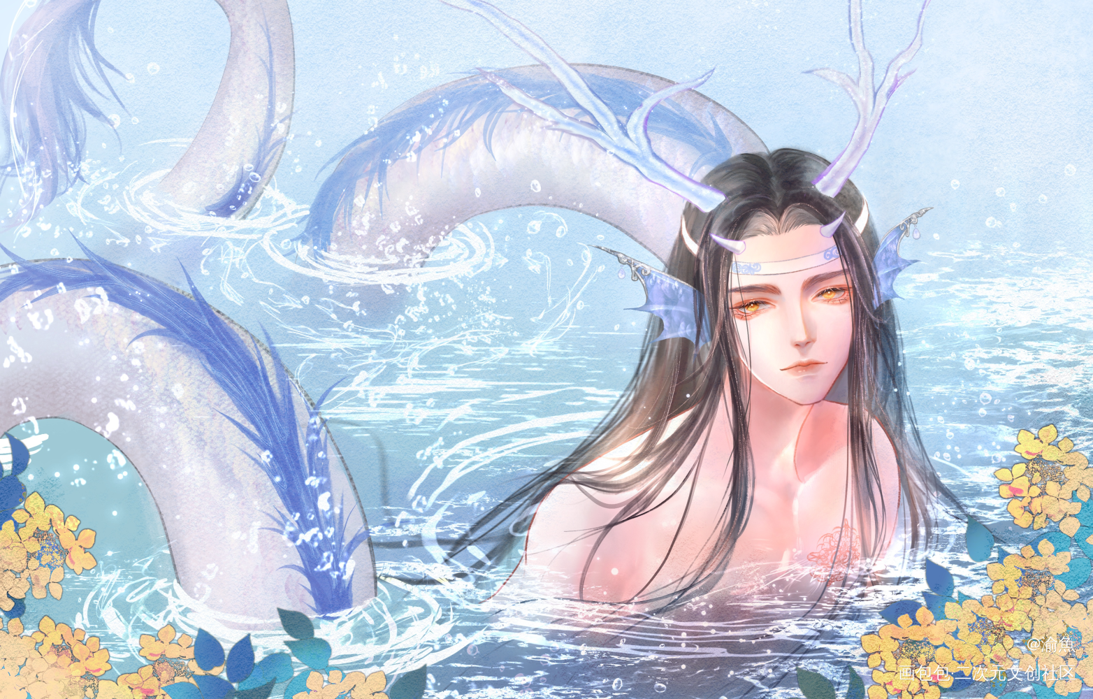 龙机_魔道祖师忘羡蓝忘机古风板绘插画壁纸绘画绘画作品