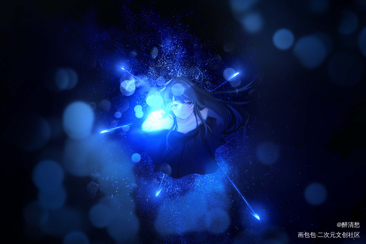 练习_日系少女风景星空原创绘画作品
