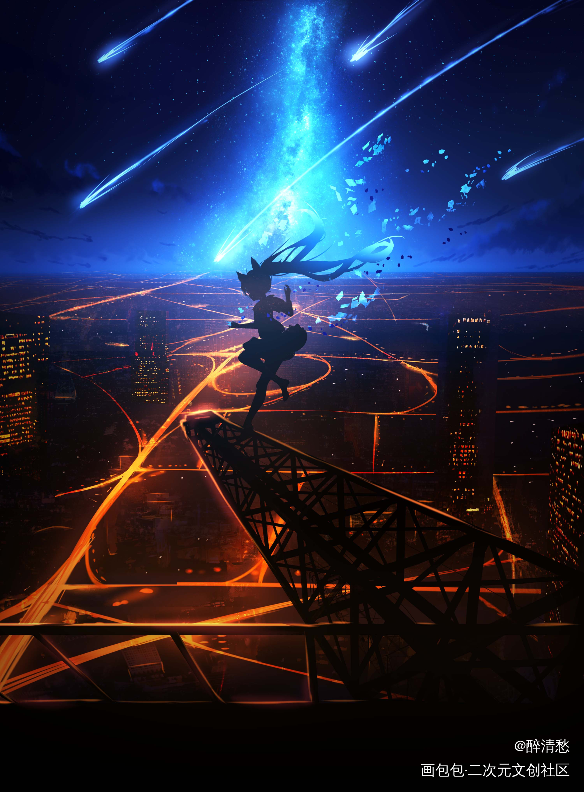 练习_miku日系少女同人风景星空初音miku绘画作品