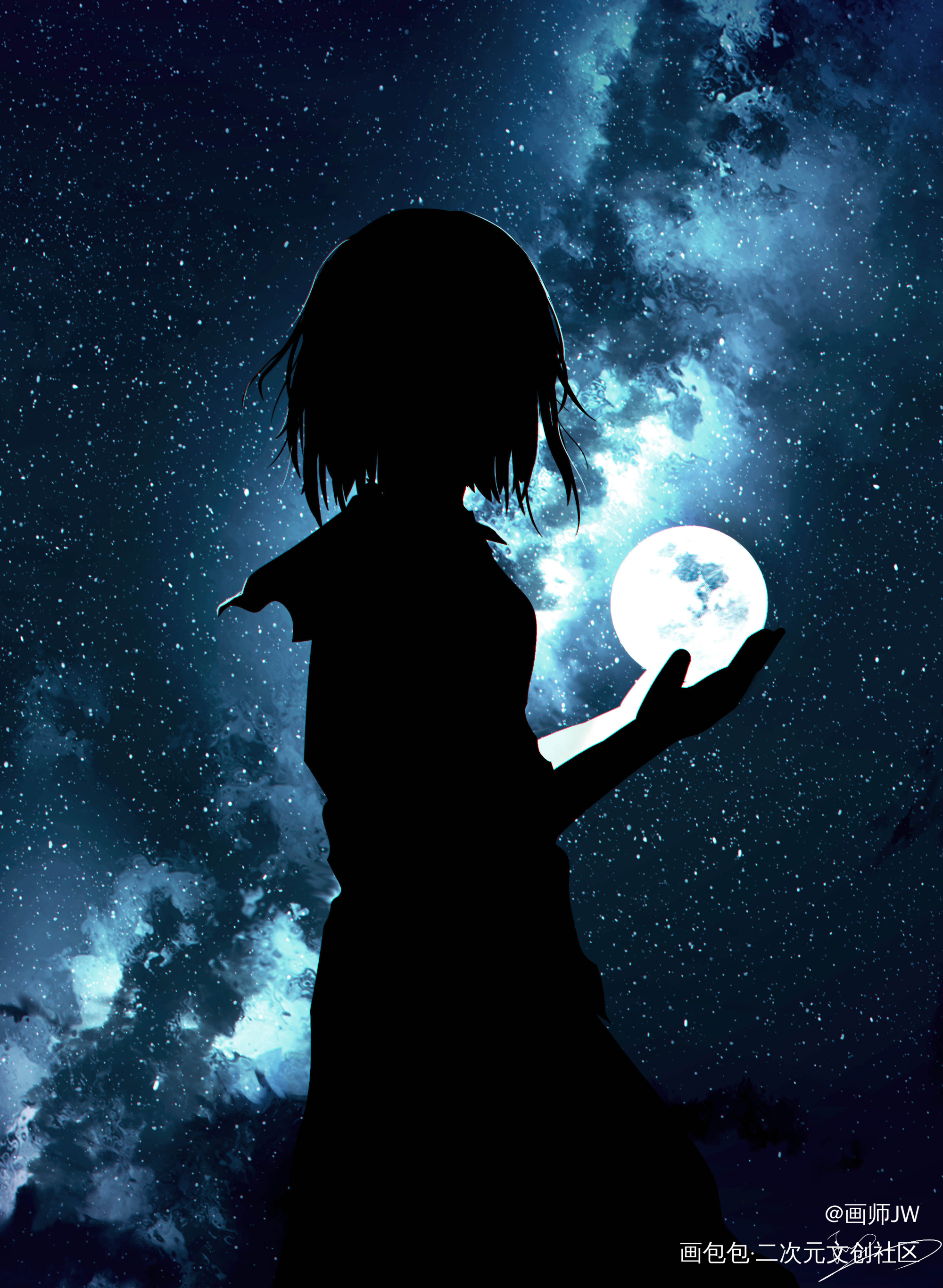 如此耀眼_手绘厚涂插画孤寂少女风景板绘插画壁纸绘画原创绘画作品