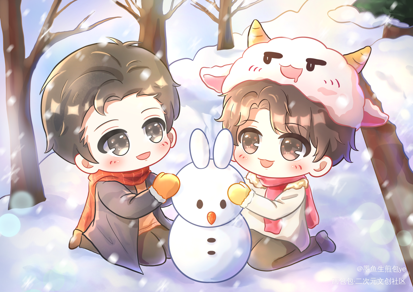 堆雪人，赵锦辛生日快乐_谁把谁当真188男团妹叔绘画作品