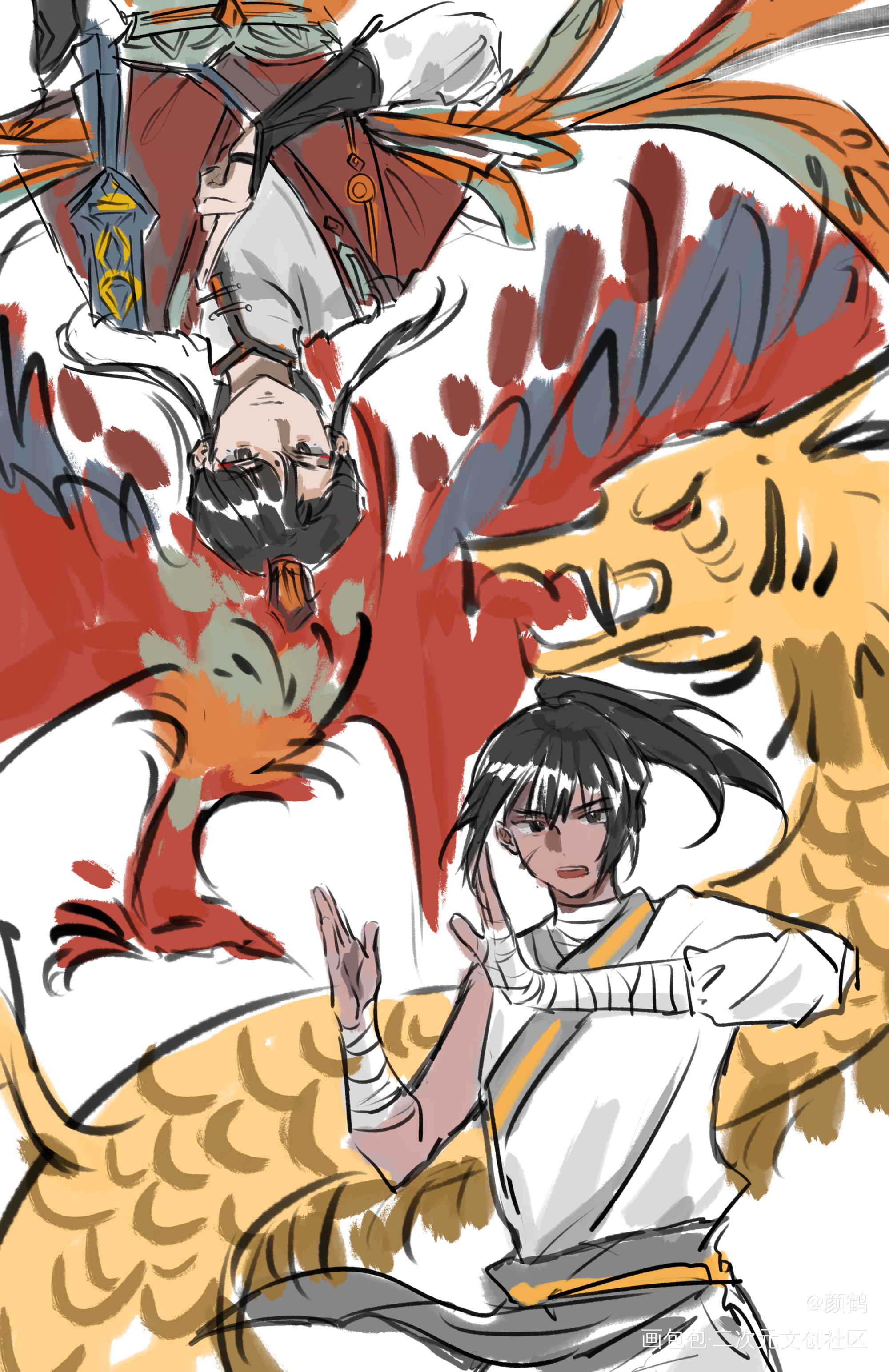 日绘挑战_龙凤配古风人物古风平涂插画摸鱼绘画原创oc绘画作品