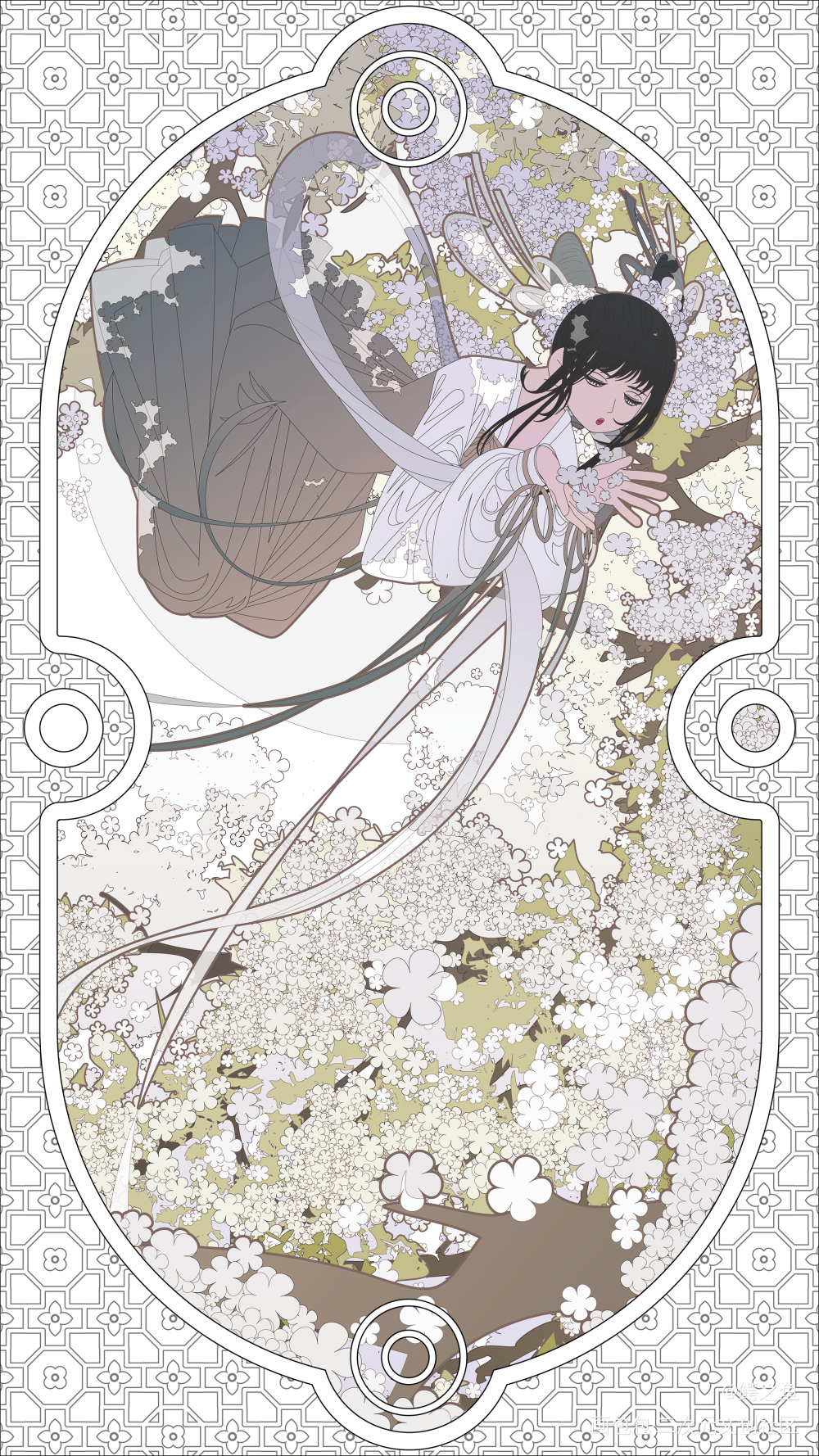 三月桃花_矢量古风唯美卡牌场景插画壁纸绘画绘画作品