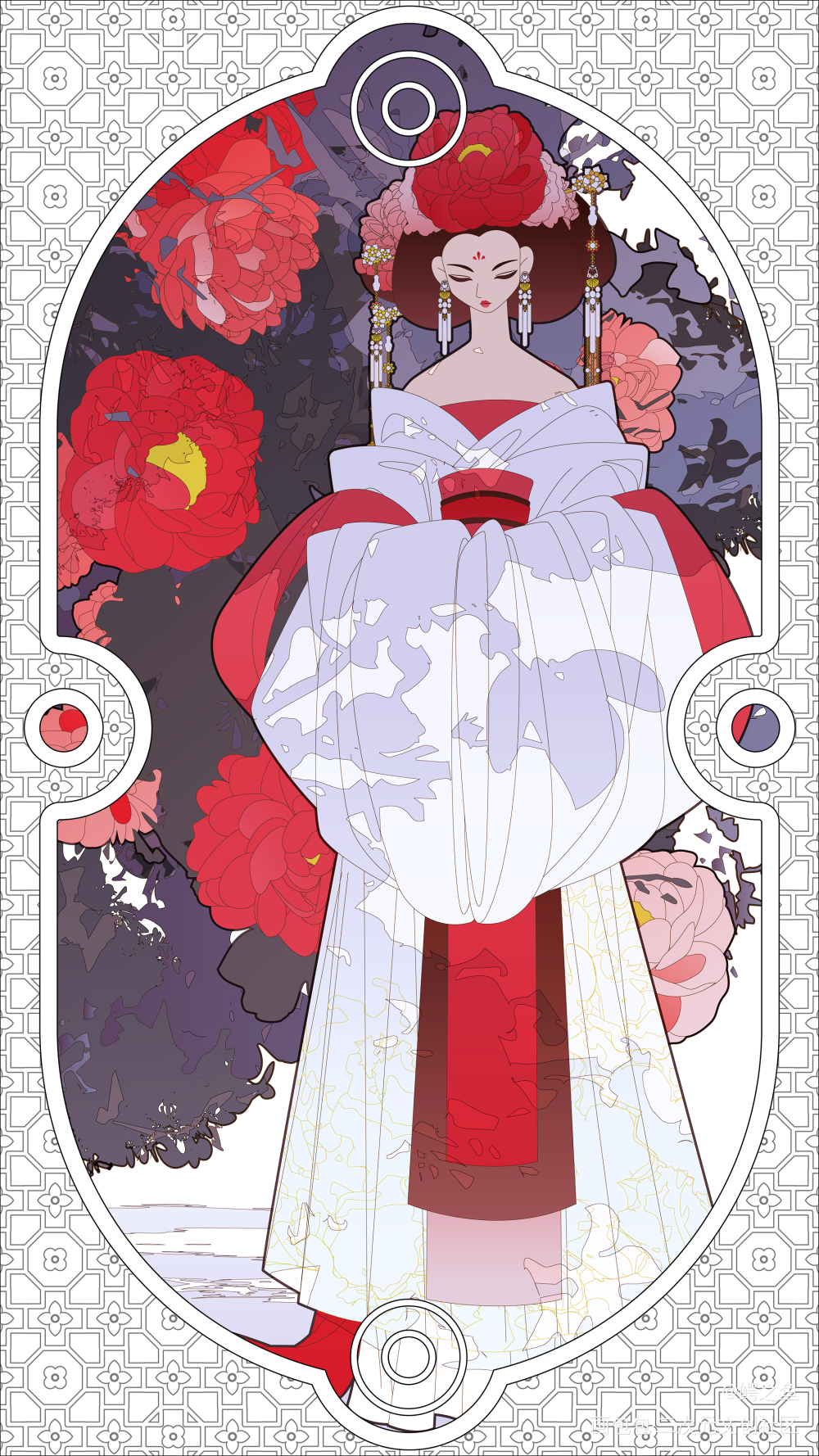 四月牡丹_古风唯美场景壁纸绘画绘画作品
