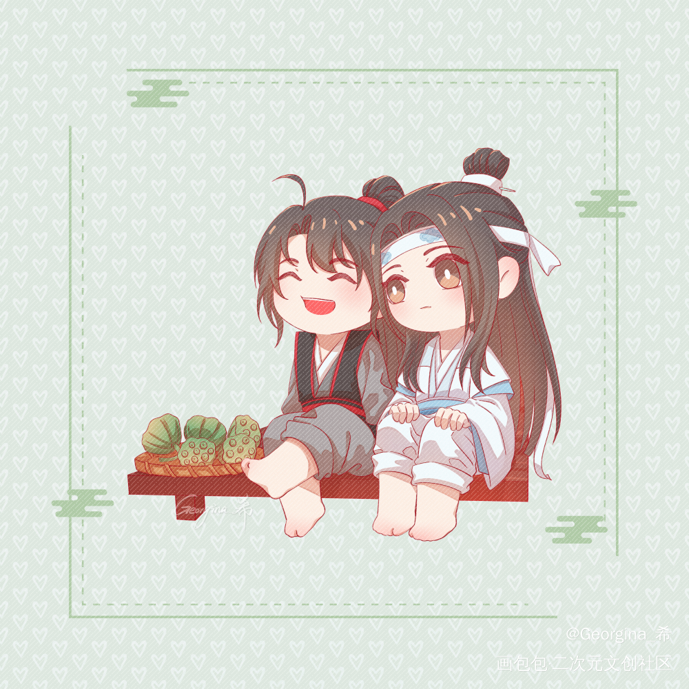 【魔道祖师】忘羡方卡Q-02_魔道祖师忘羡Q版忘羡一曲远，曲终人不散绘画作品