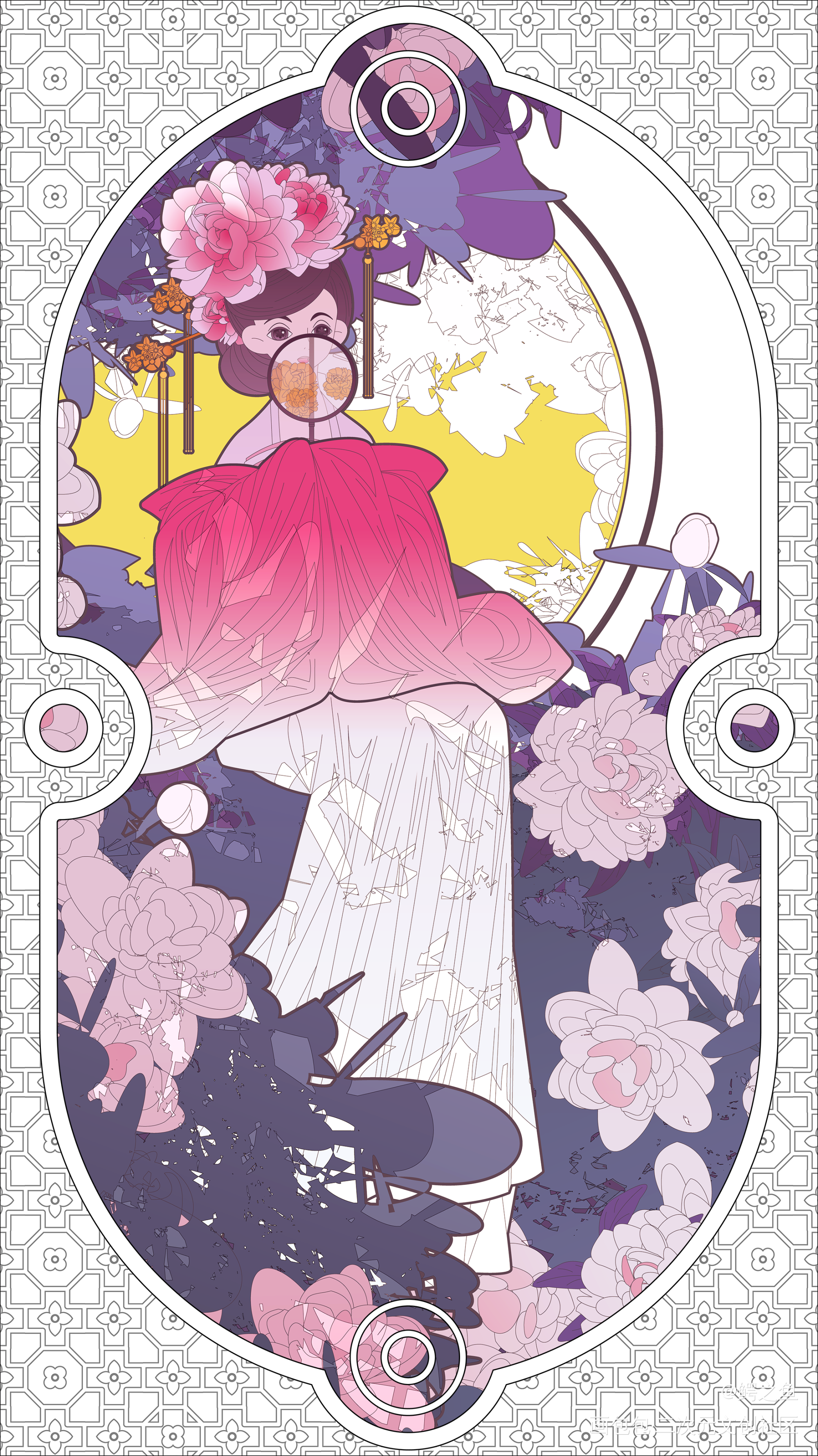 五月芍药_古风唯美卡牌场景插画壁纸绘画绘画作品