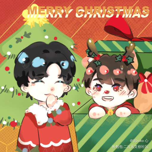 圣诞快乐🎄🎄🎄_针锋对决188男团原顾顾青裴原炀板绘涂圣诞节原创绘画作品