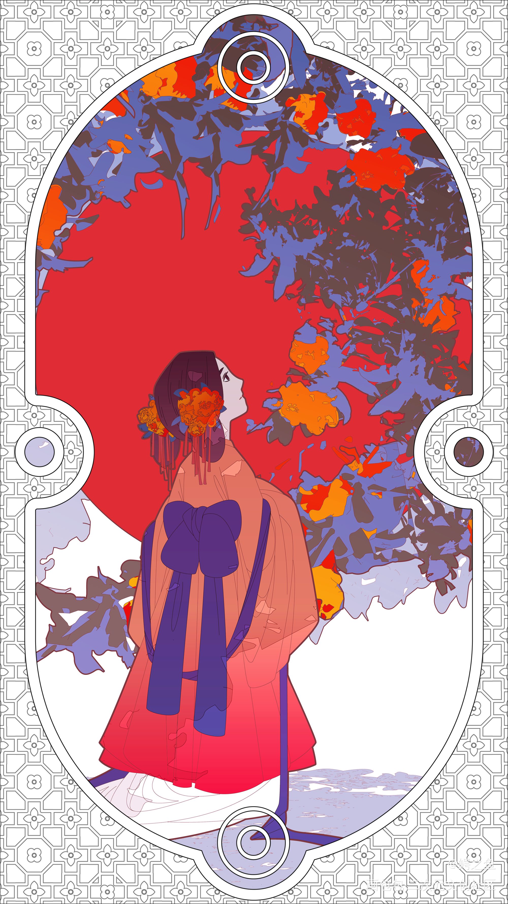 六月石榴_矢量古风唯美卡牌场景插画绘画练习壁纸绘画绘画作品