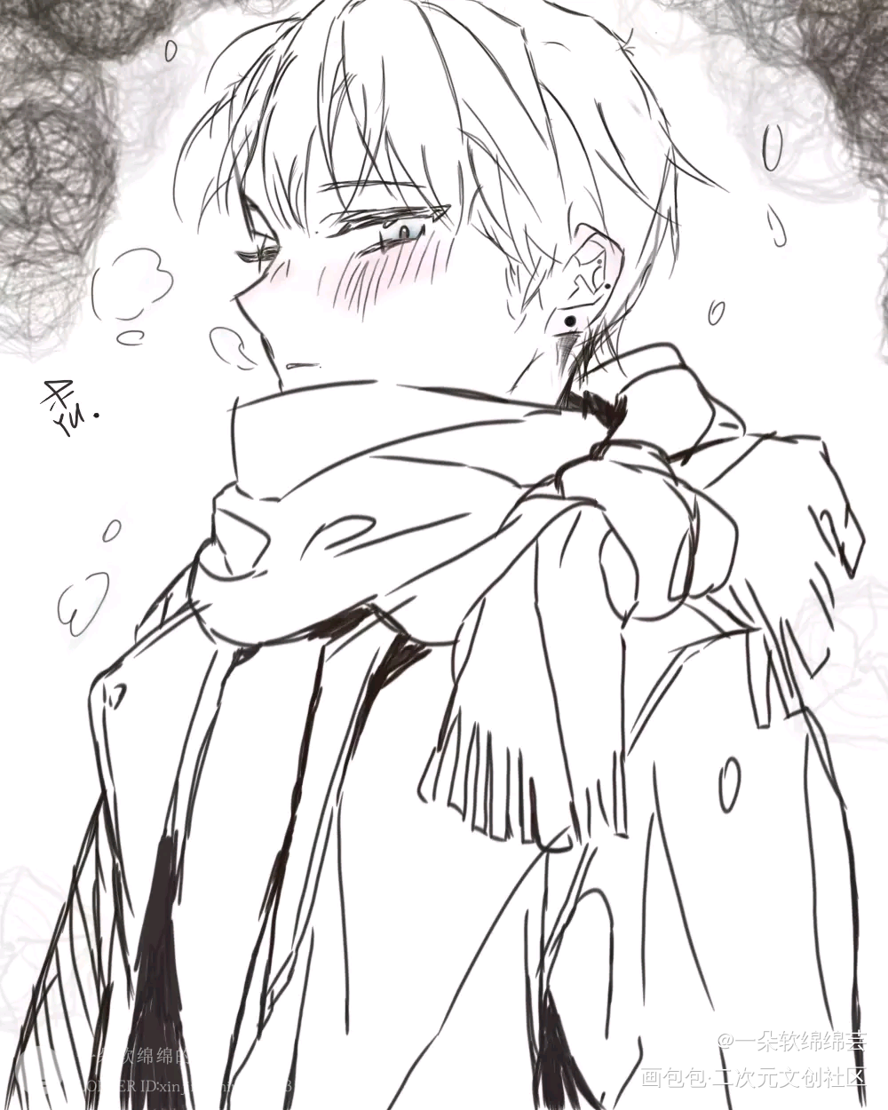 ❄️_黑白简笔摸鱼页随手画画人物绘画随便画画画画指绘绘画练习绘画oc绘画作品