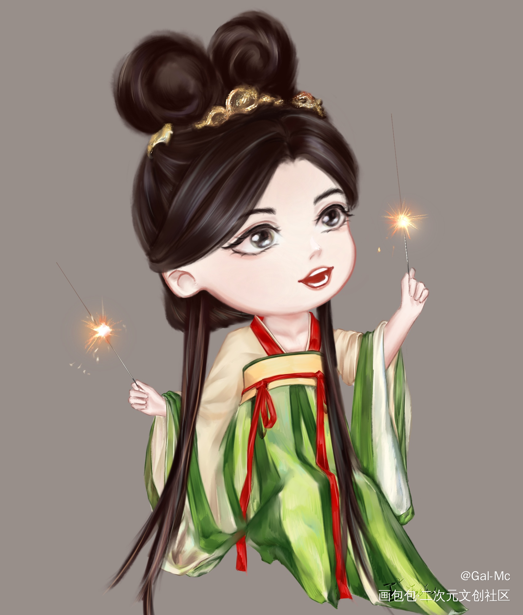 QQ美女_板绘涂古风Q版头像绘画作品