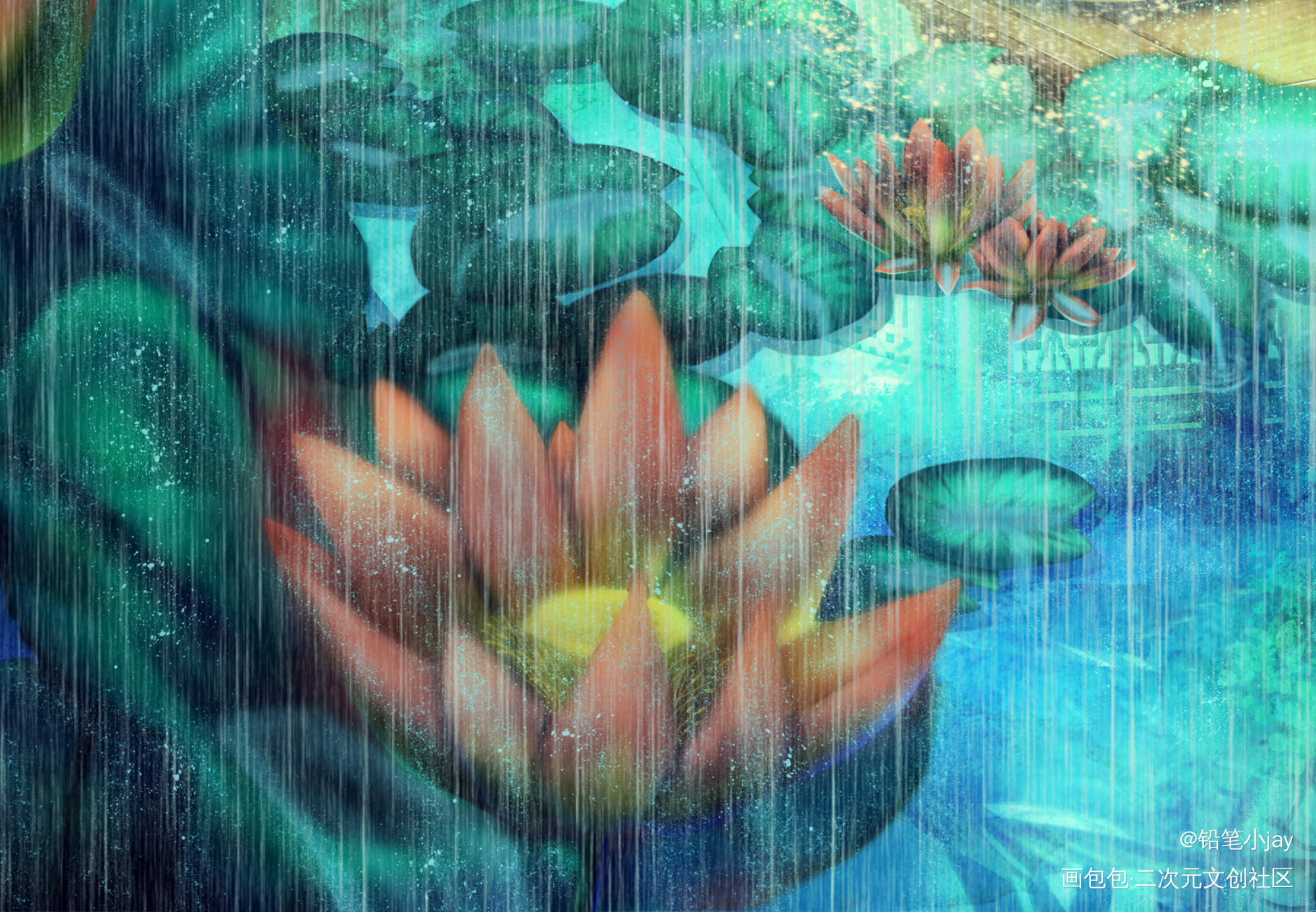 红莲水榭——夏霂_二哈和他的白猫师尊燃晚墨燃楚晚宁绘画作品