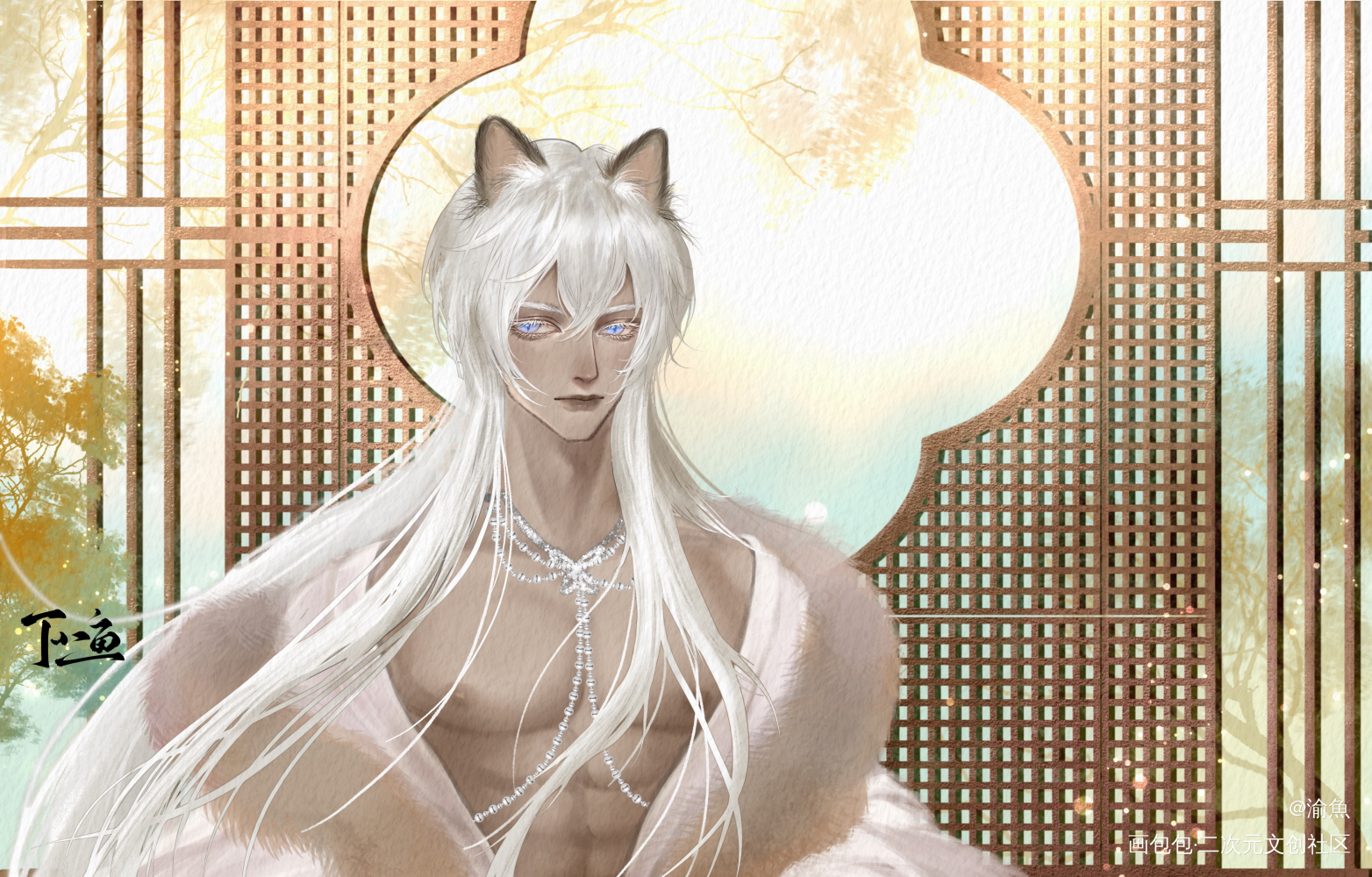 自家猫猫拟人1_猫猫古风厚涂水彩板绘插画板绘绘画oc绘画作品