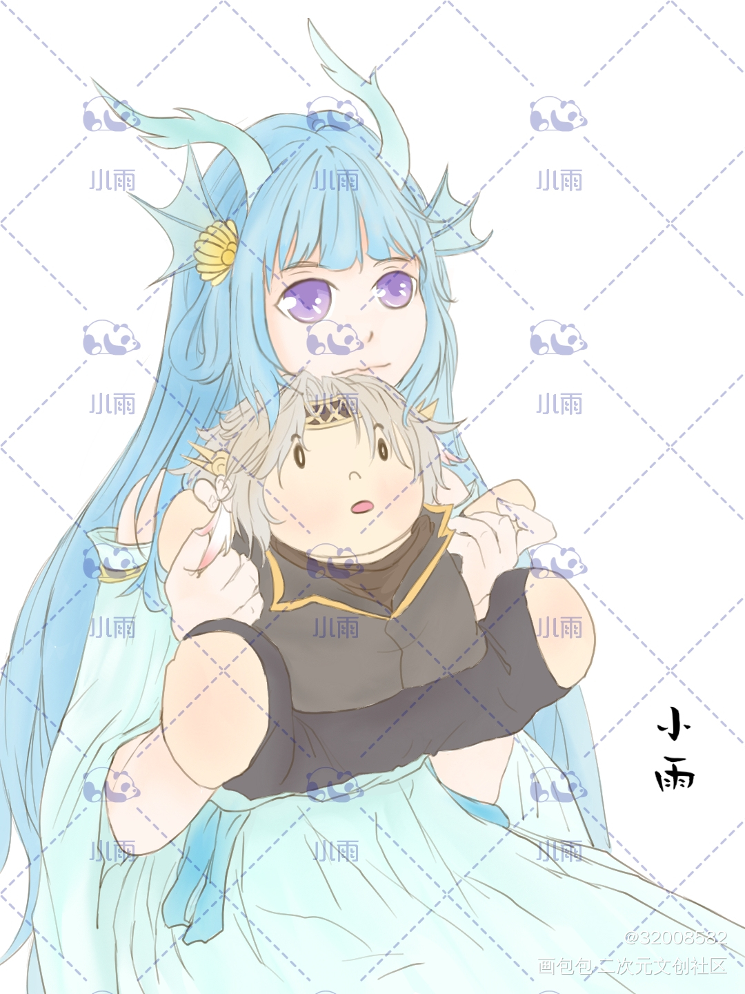 西施和耀崽_王者荣耀绘画作品