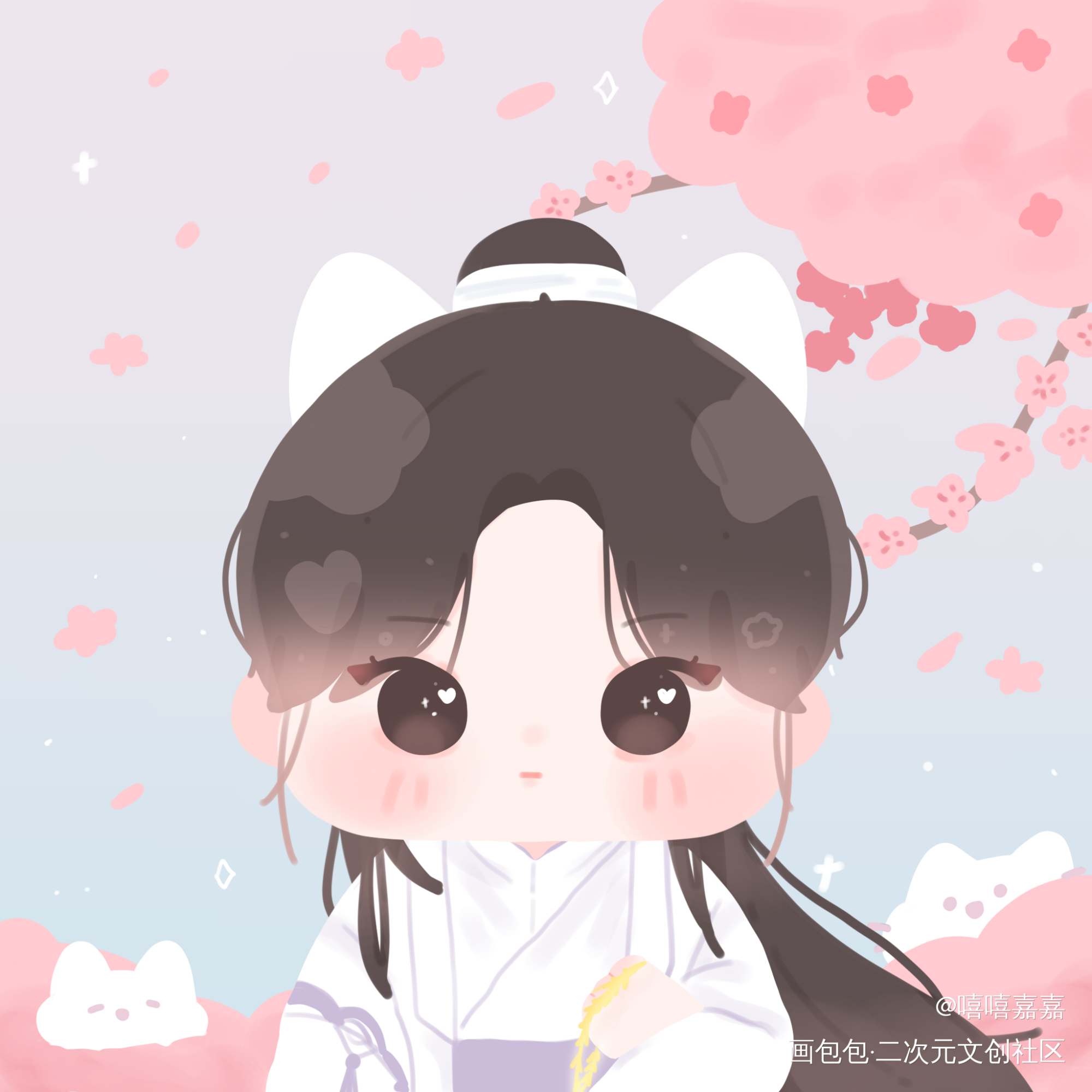 情头_二哈和他的白猫师尊燃晚楚晚宁绘画作品