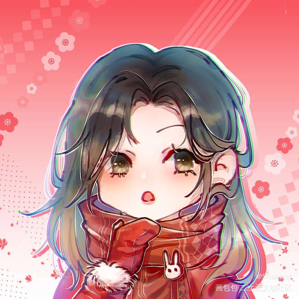 新年红围巾~_绘画绘画作品