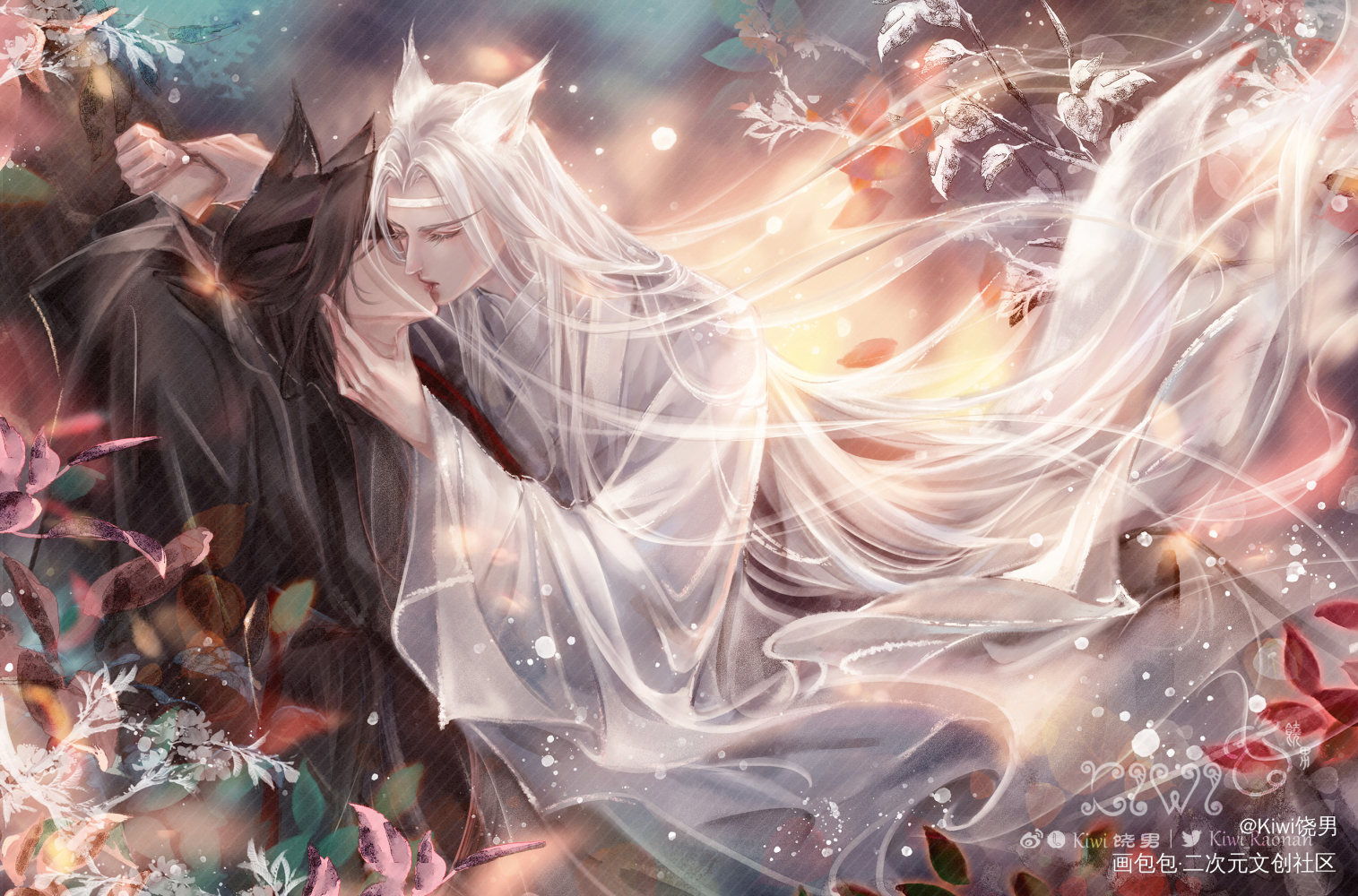 《百凤山双狐忘羡》_魔道祖师忘羡蓝忘机魏无羡墨香铜臭绘画作品