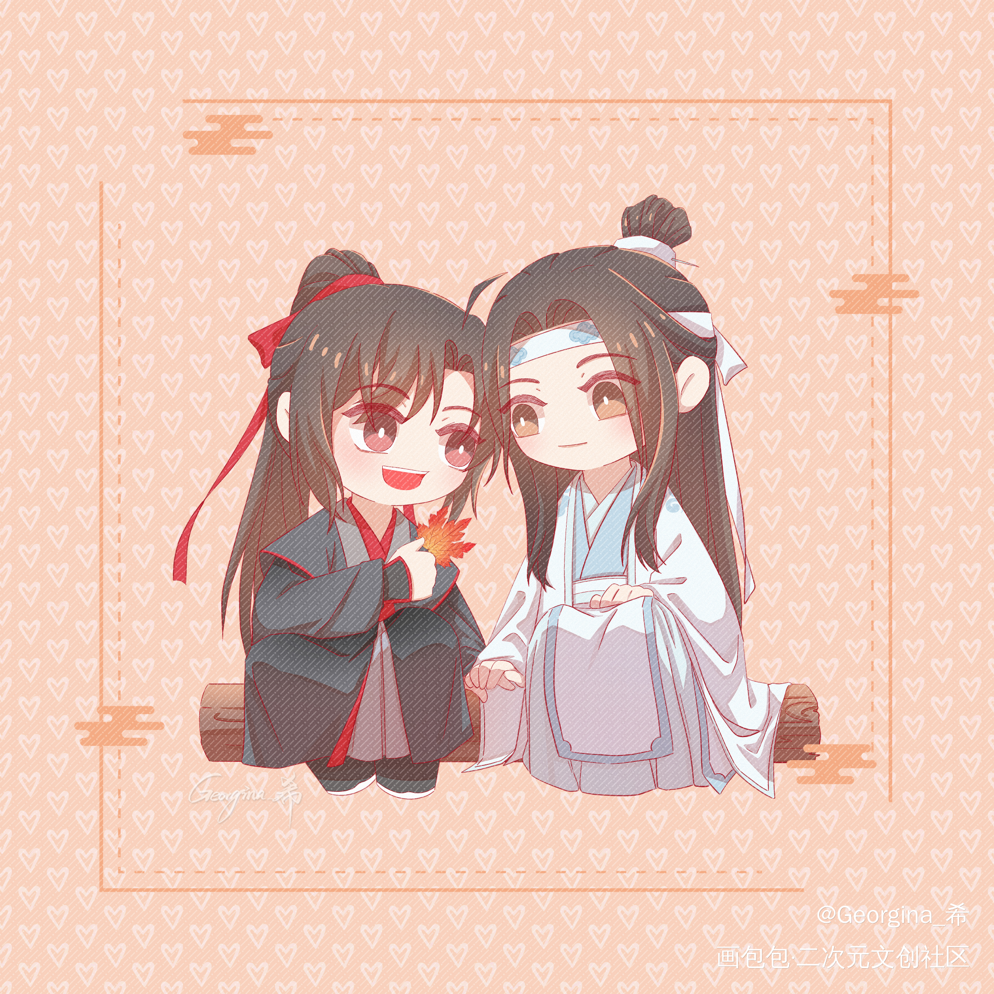 【魔道祖师】忘羡方卡Q—03_魔道祖师忘羡Q版忘羡一曲远，曲终人不散绘画作品