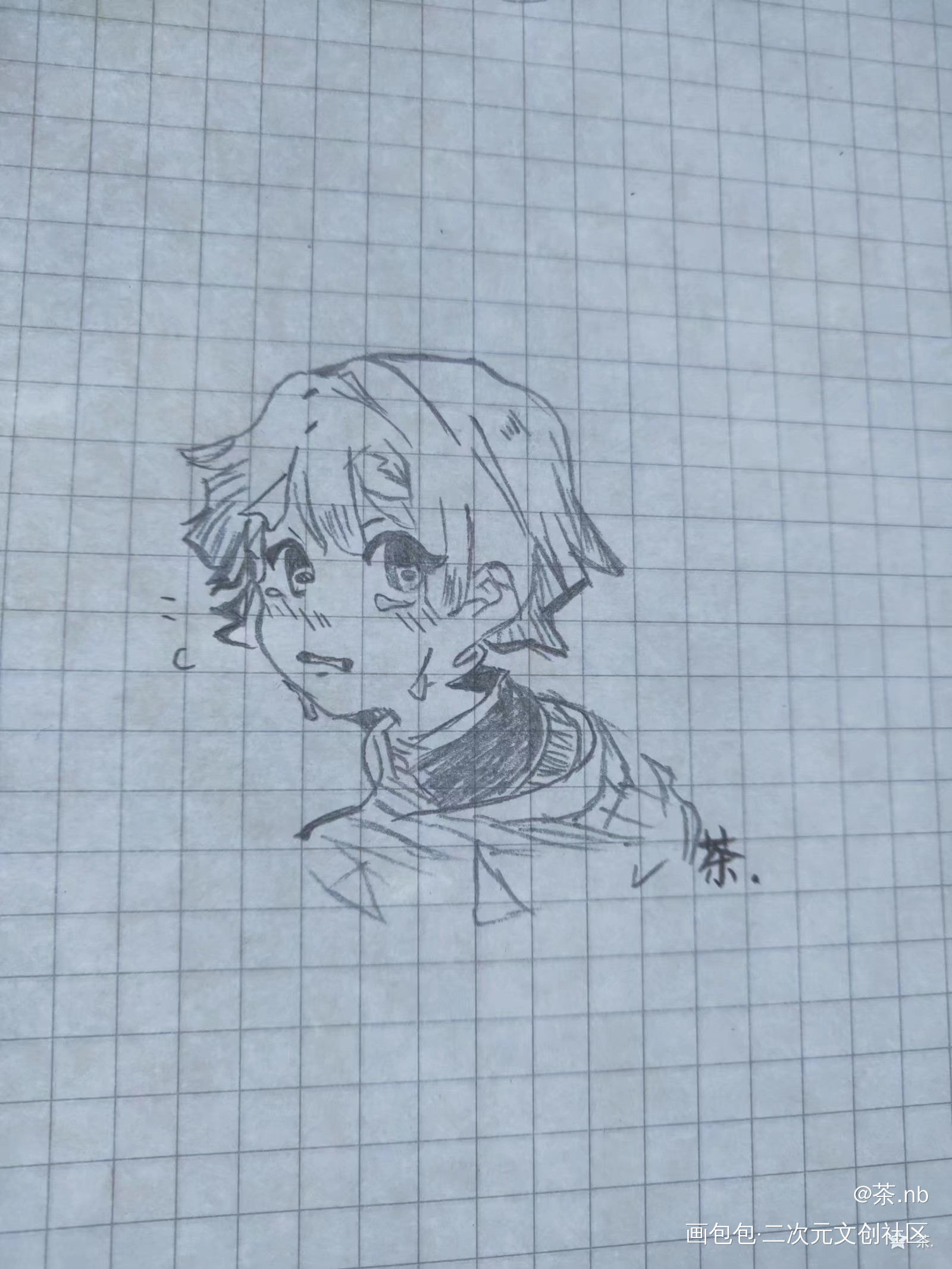 善逸_鬼灭之刃我妻善逸黑白简笔摸鱼页绘画作品