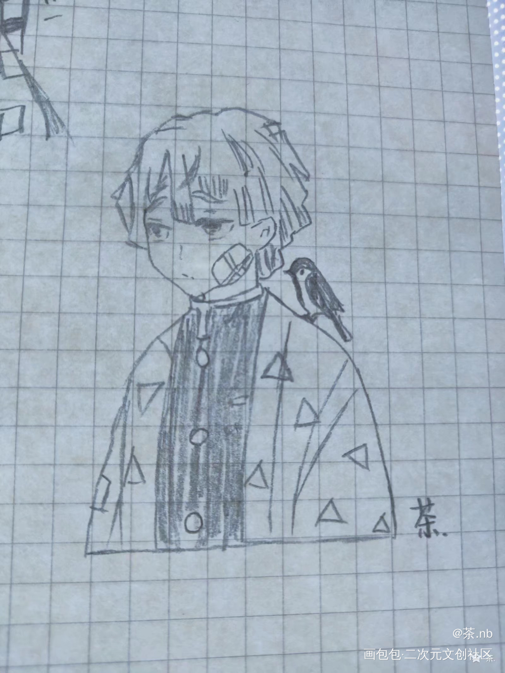 善逸_鬼灭之刃我妻善逸黑白简笔摸鱼页绘画作品