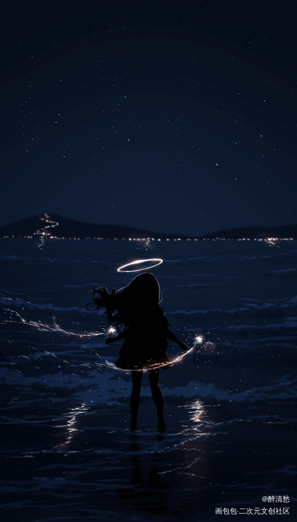 练习_日系少女风景星空绘画作品