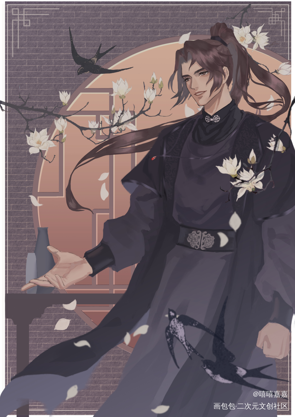 梁上燕_二哈和他的白猫师尊燃晚墨燃楚晚宁绘画作品