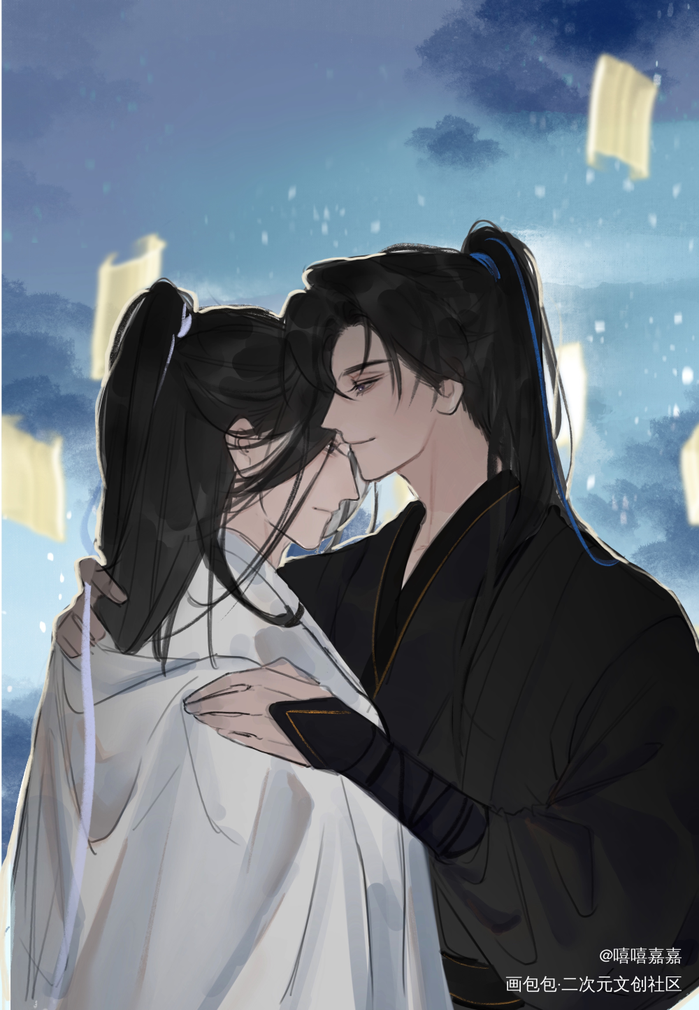 人间很好，我不要你殉我_二哈和他的白猫师尊燃晚墨燃楚晚宁绘画作品