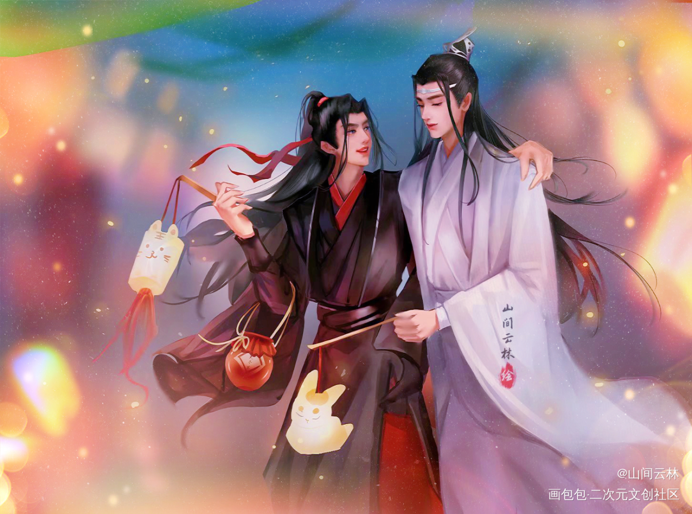 蓝湛你等等我呀！_魔道祖师陈情令蓝湛魏无羡板绘涂摸鱼页绘画作品
