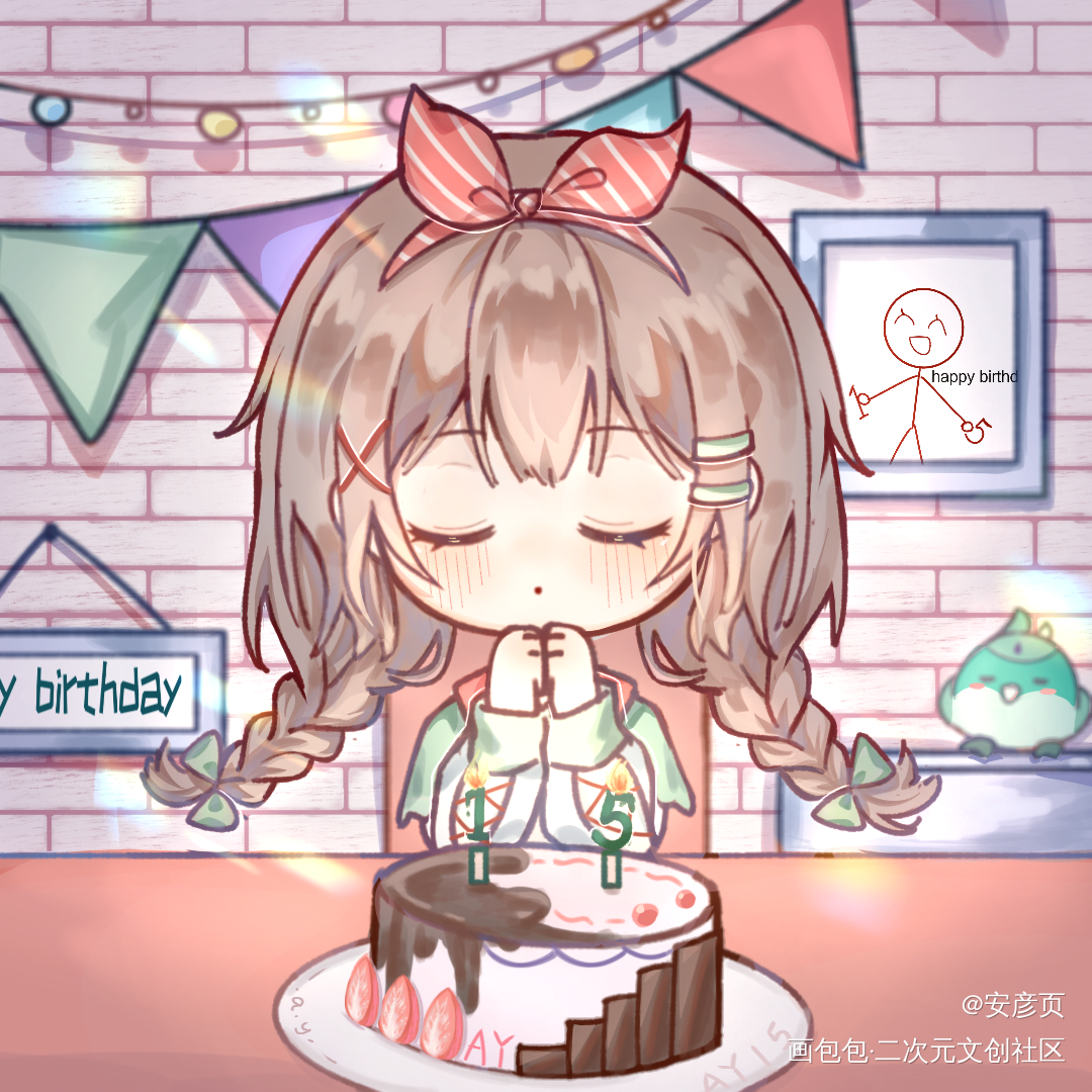 祝我生日快乐！_Q版生贺头像原创头像指绘摸鱼绘画原创oc绘画作品
