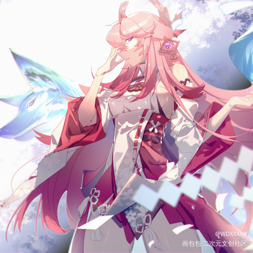 神子_原神板绘涂日系插画同人八重神子绘画作品