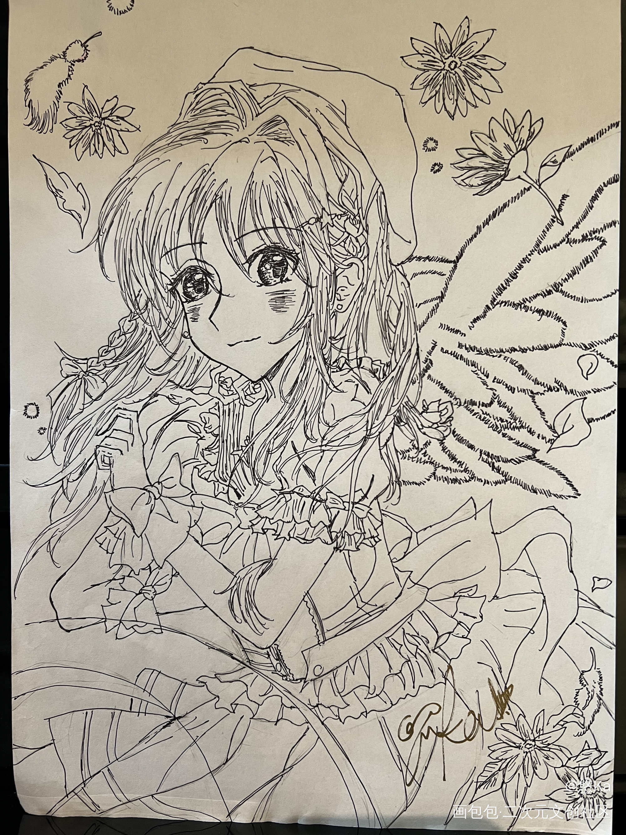 摸鱼_黑白简笔摸鱼页绘画作品