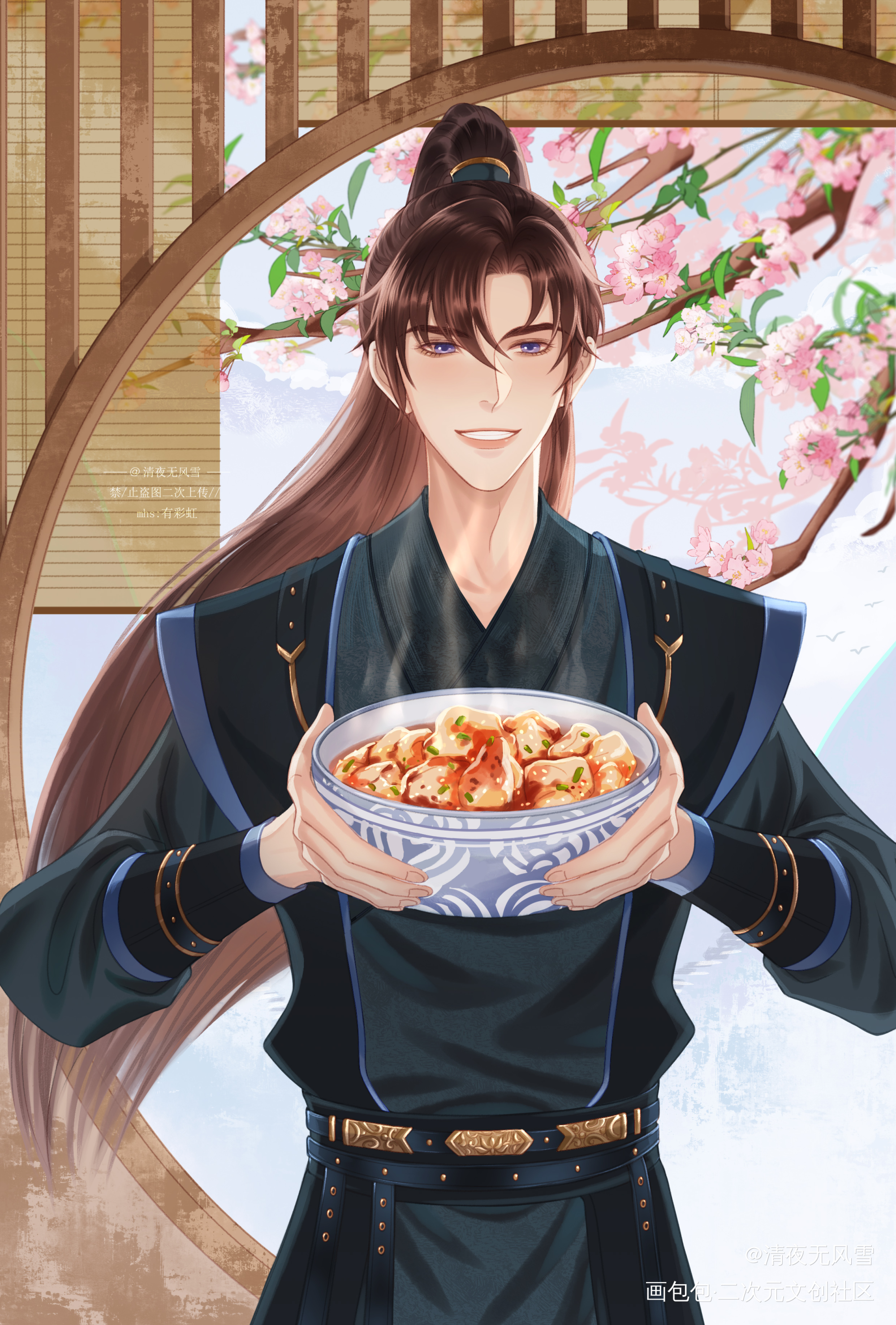 墨燃吃抄手～_二哈和他的白猫师尊燃晚墨燃绘画作品