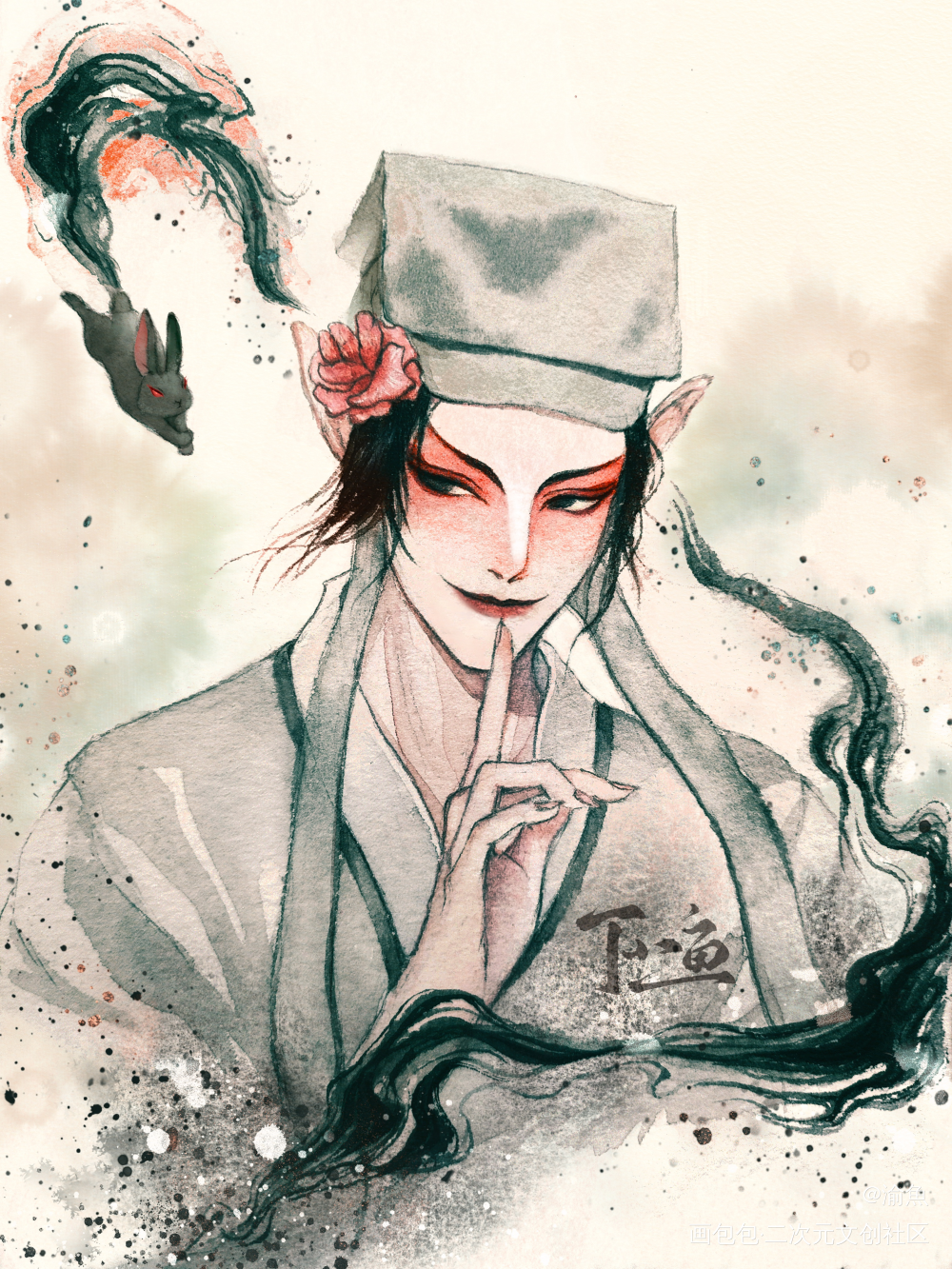 你有心上人嘛？_古风水彩狐狸书生中国奇谭鹅鹅鹅绘画绘画作品
