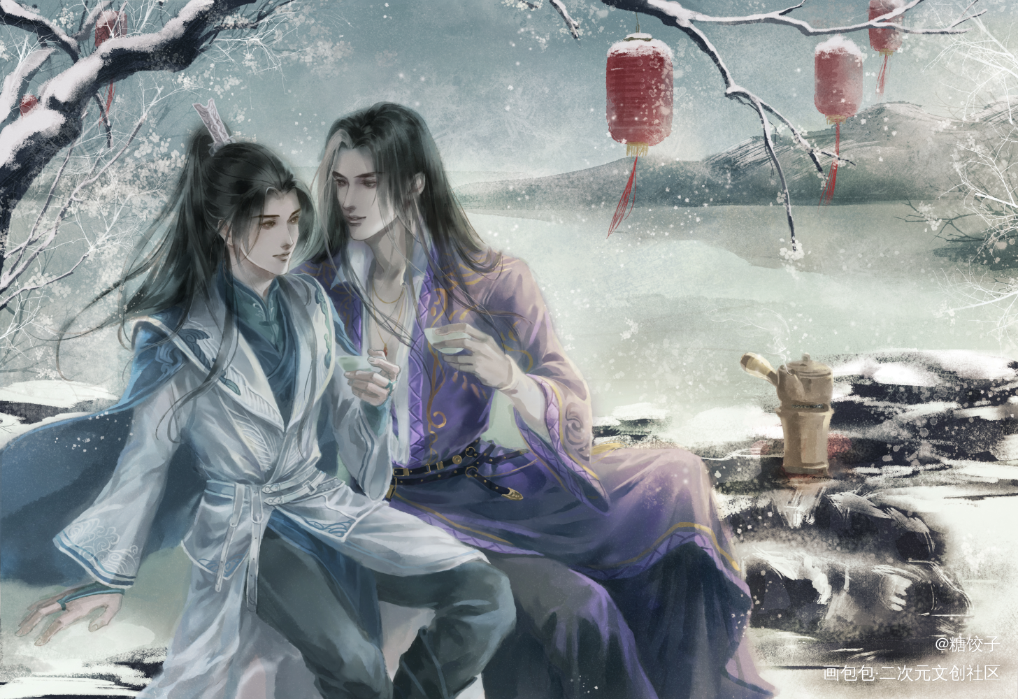 新岁安康！_山河剑心千秋晏沈沈峤晏无师古风同人梦溪石绘画作品