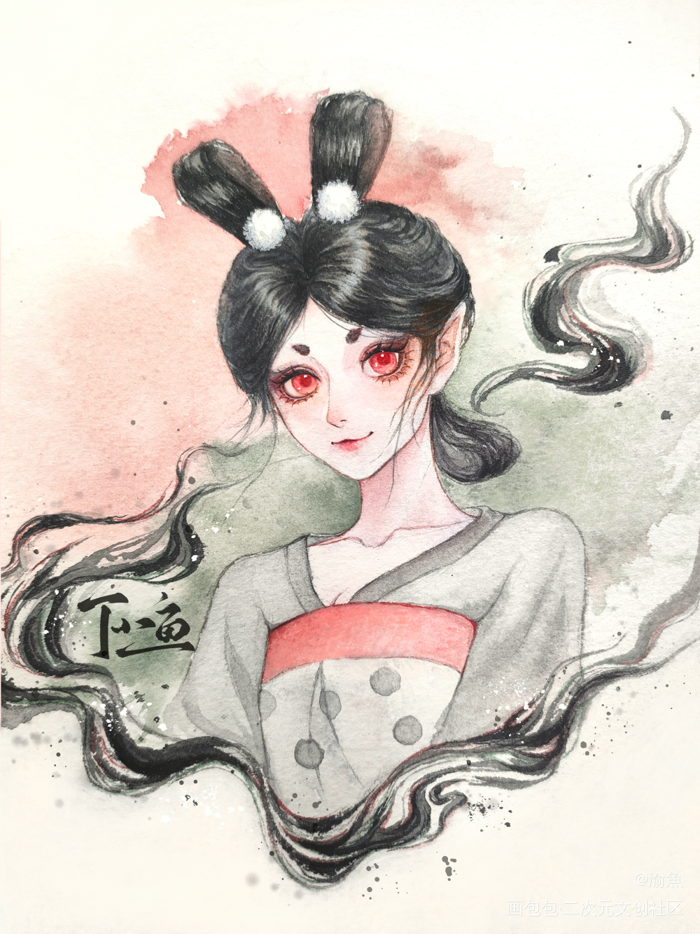 你的心上人也爱着你嘛？_兔女郎古风水彩中国奇谭鹅鹅鹅摸鱼绘画绘画作品
