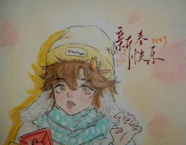 兔球给大家拜年啦_绘画作品