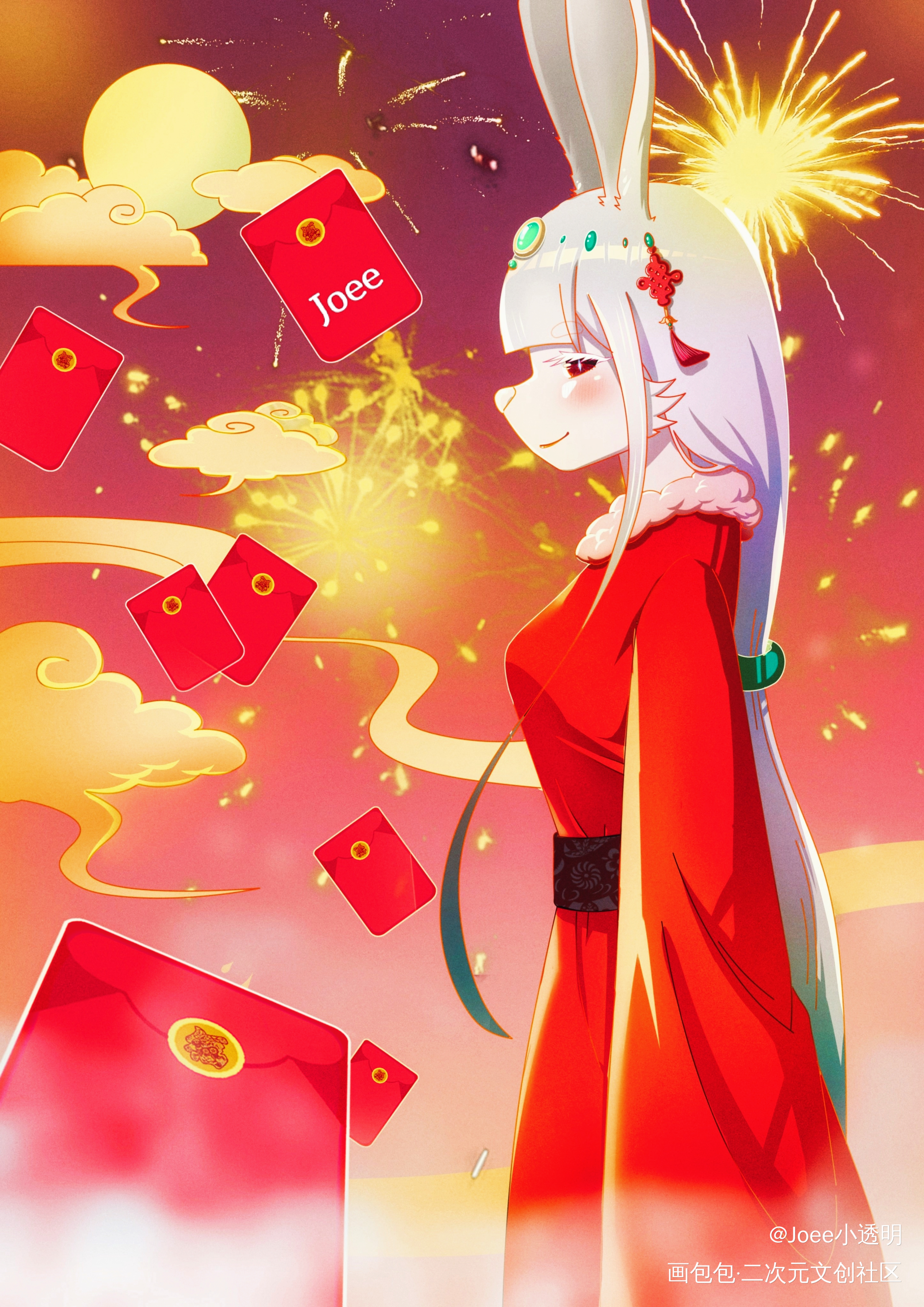 来点兔兔兽_板绘涂节日平涂日系新年贺图插画二次元原创绘画作品