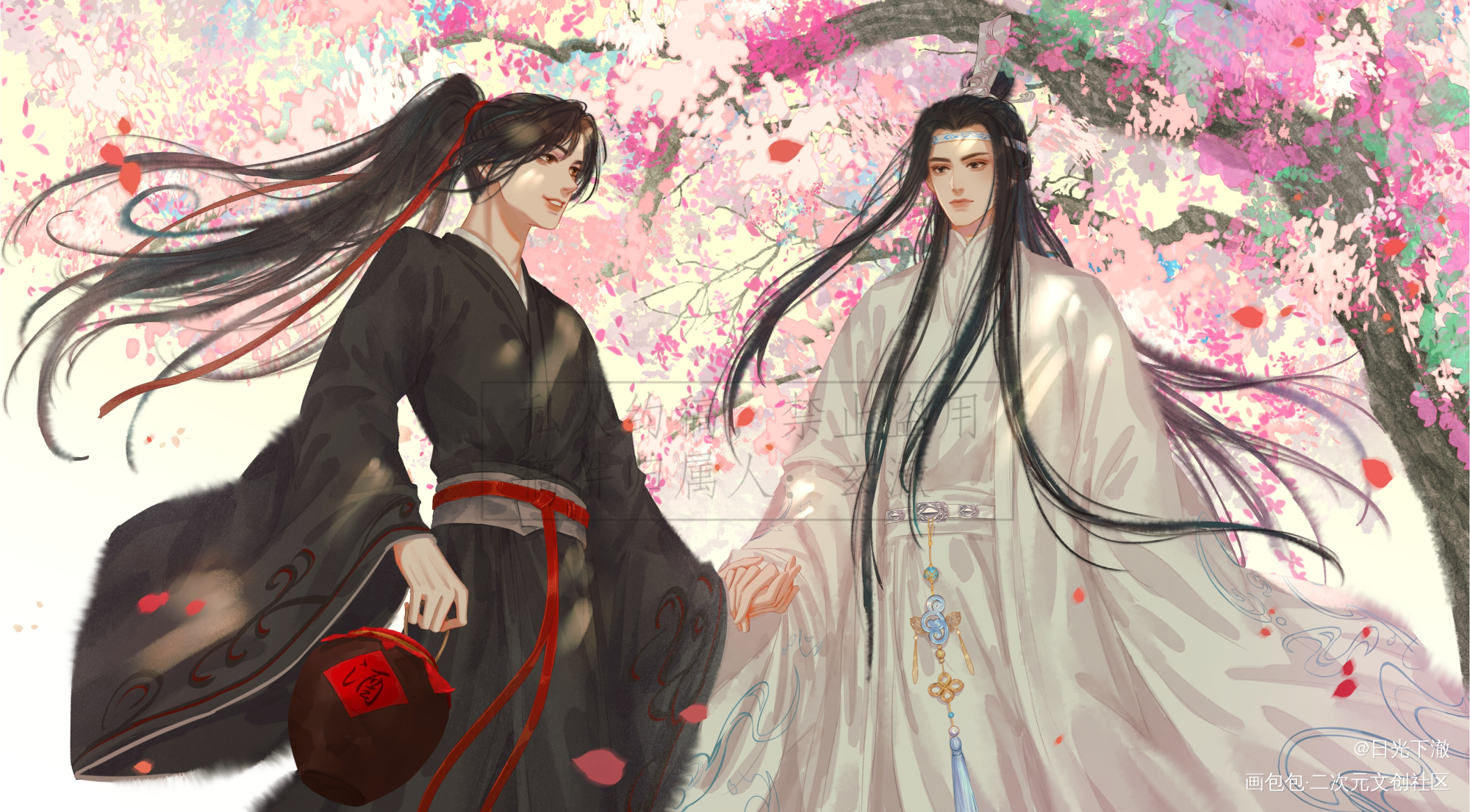 日暮天云无，春风扇微和_魔道祖师忘羡蓝忘机魏无羡绘画作品