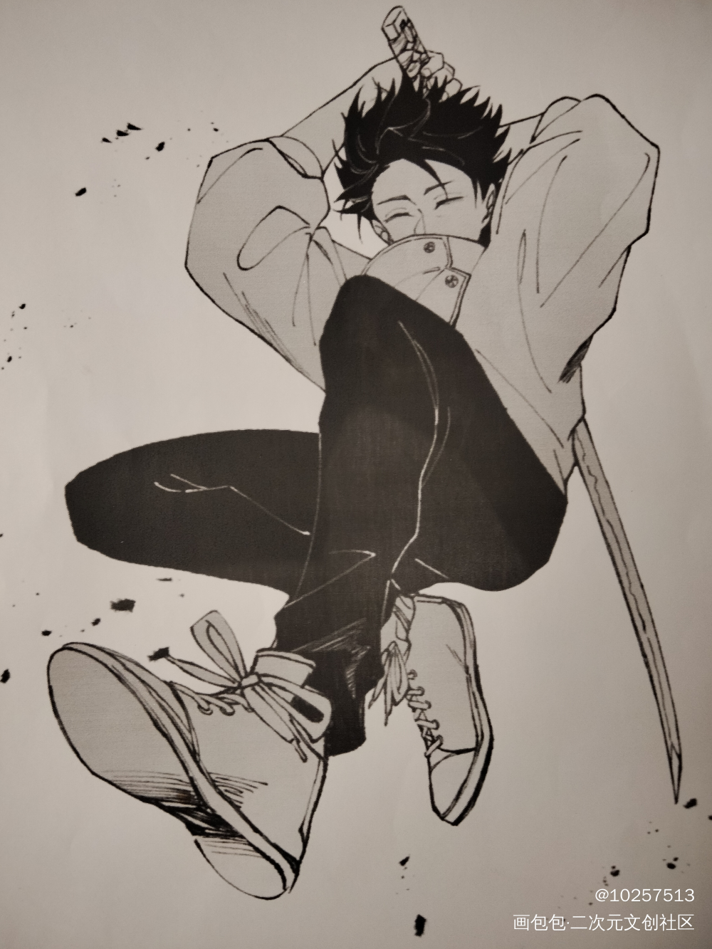 乙骨忧太๑•́🐽•̀๑_咒术回战黑白简笔摸鱼页绘画作品