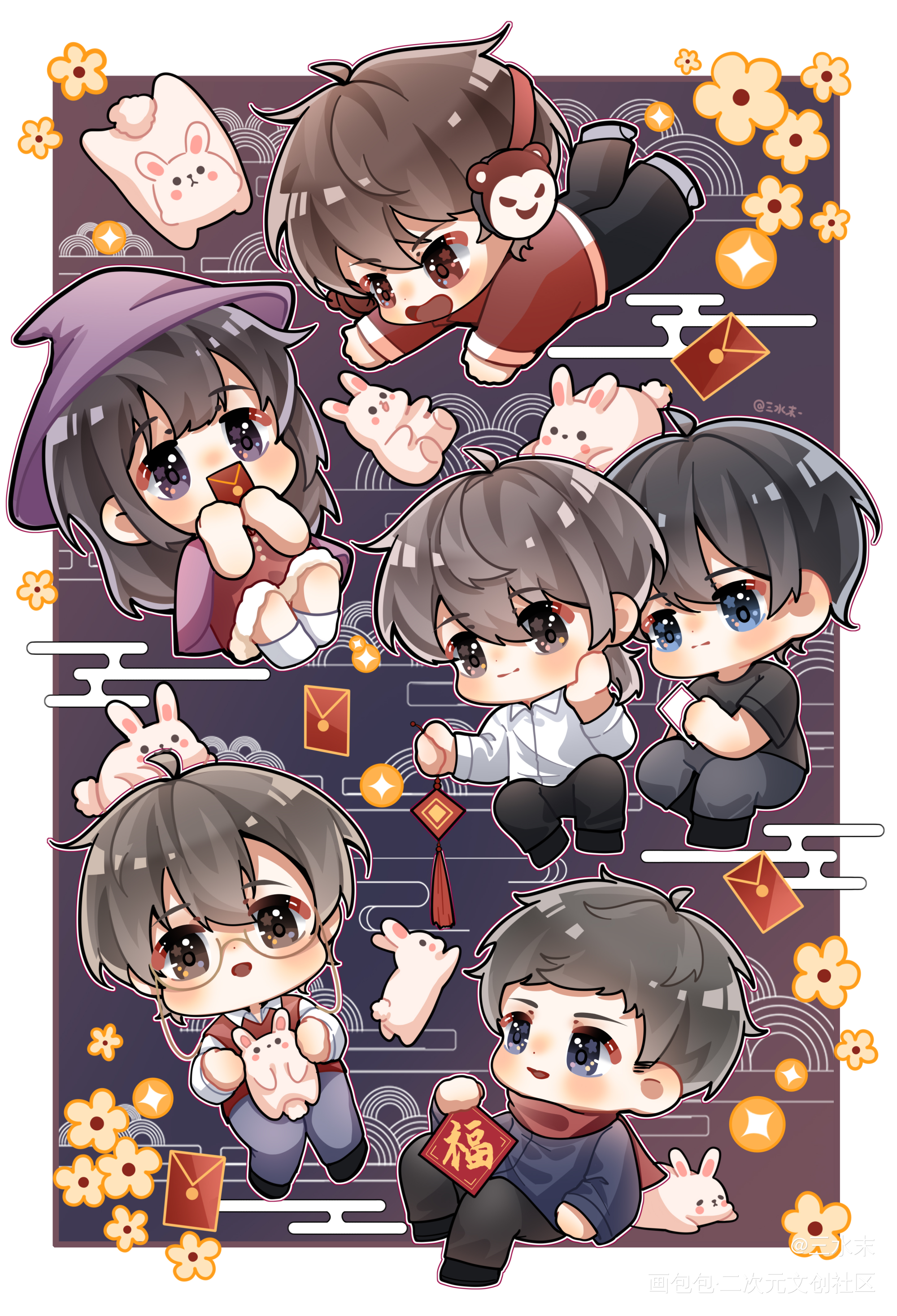 很多兔子！🧧🐇_我在惊悚游戏里封神绘画作品