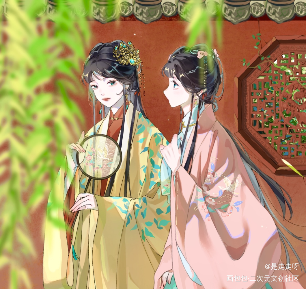 大观园_红楼梦林黛玉古风平涂薛宝钗绘画作品