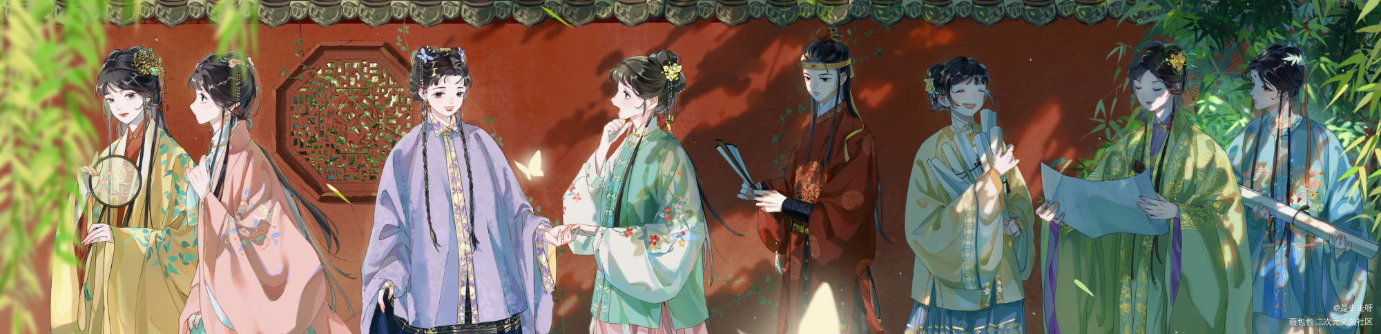大观园_红楼梦林黛玉古风平涂薛宝钗绘画作品