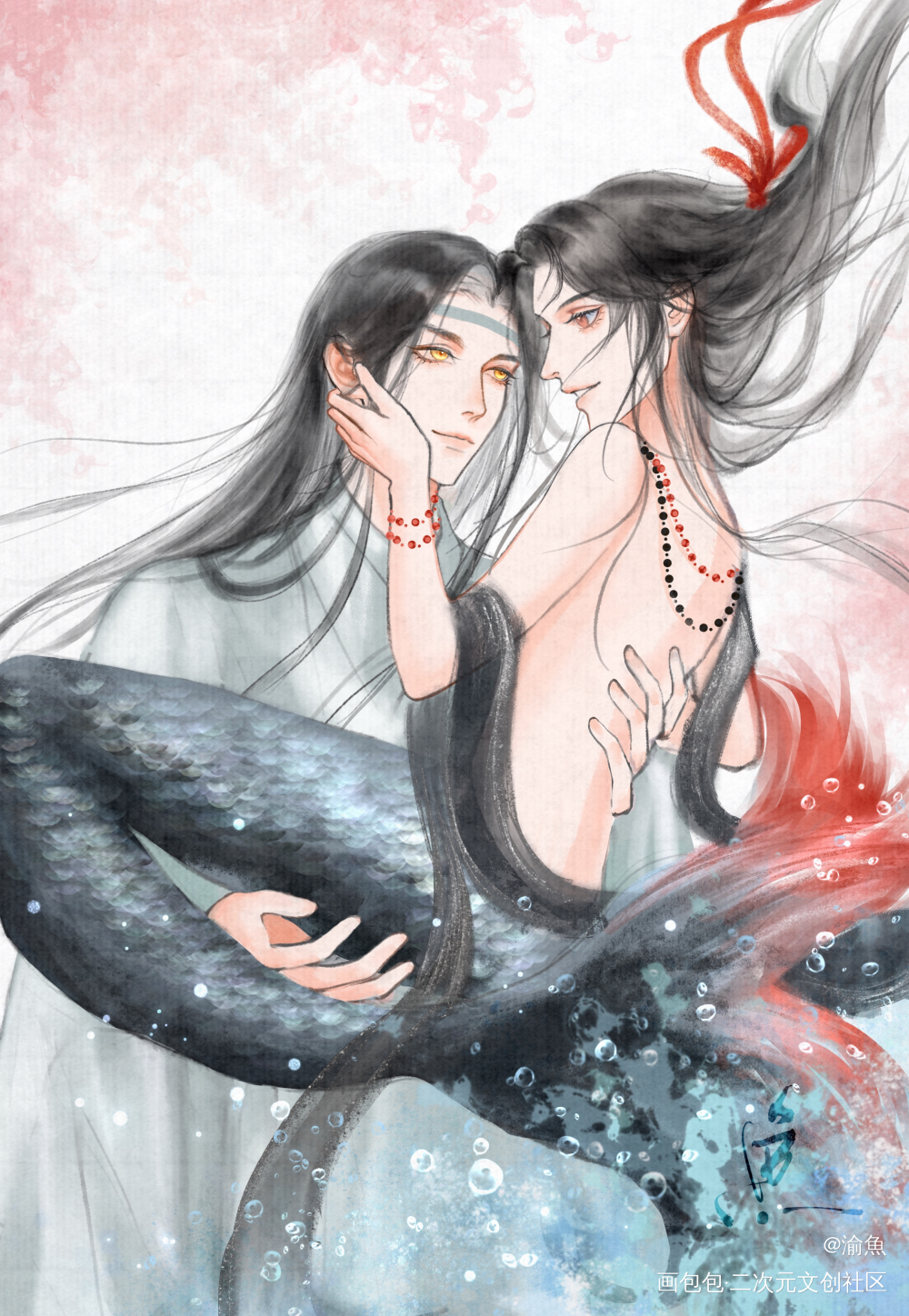 蓝忘机的生日礼物人鱼羡_魔道祖师忘羡蓝忘机魏无羡古风半厚涂蓝忘机0123生日快乐绘画绘画作品