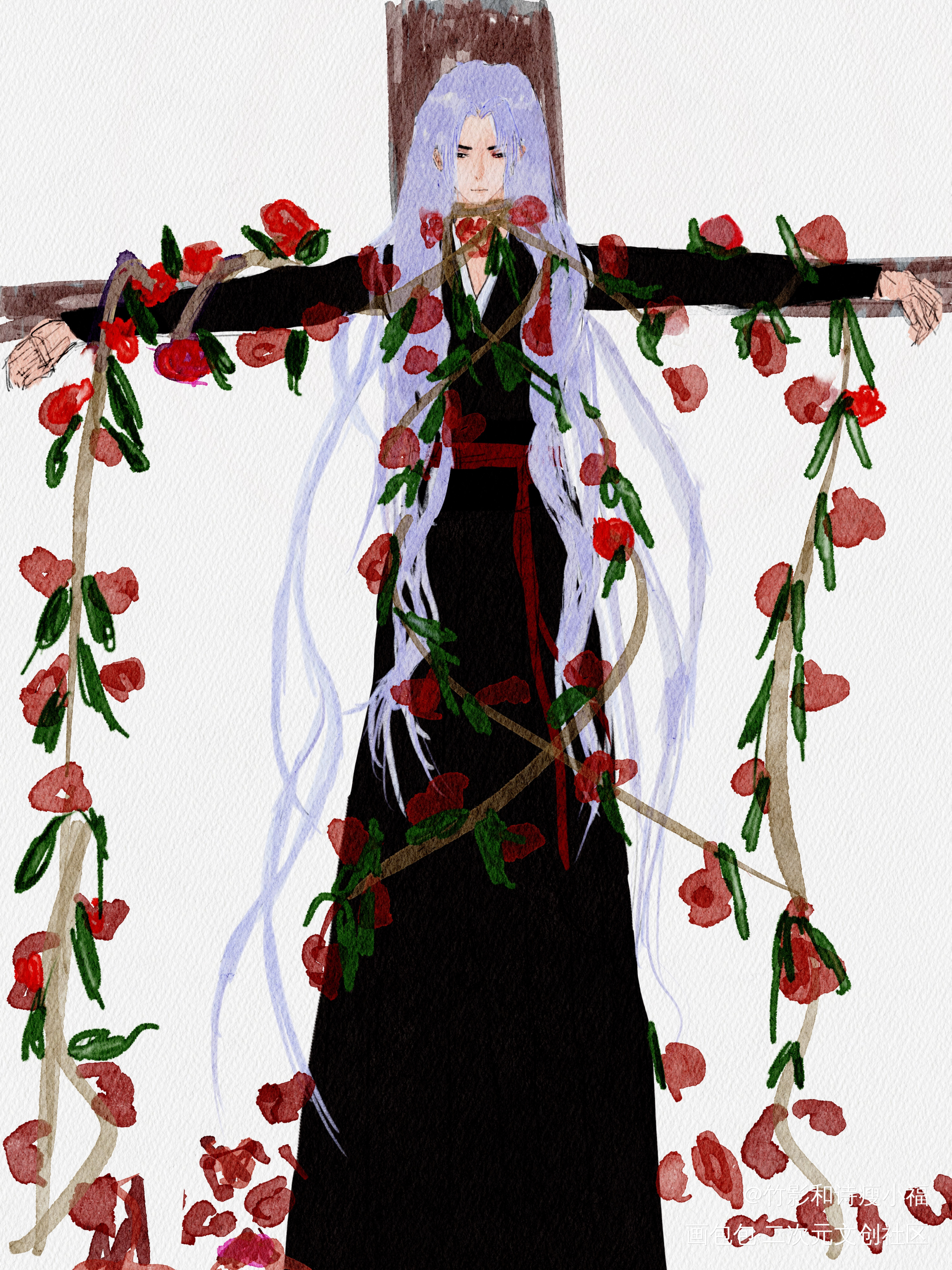 荆棘之花，绽放再盛开（打卡2）_魔道祖师忘羡魏无羡绘画作品