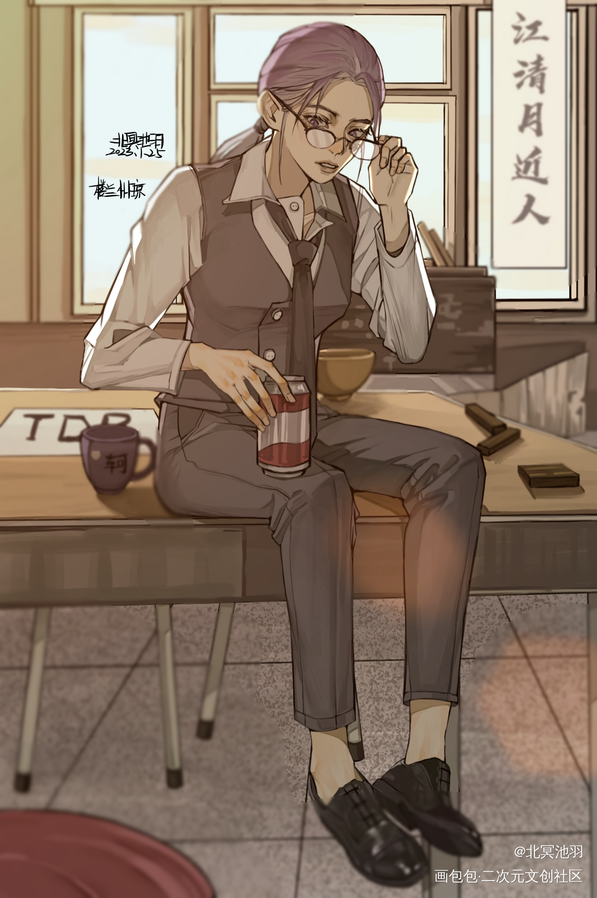 想冲精选_彩色漫画板绘涂平涂百合插画TDR绘画原创oc绘画作品