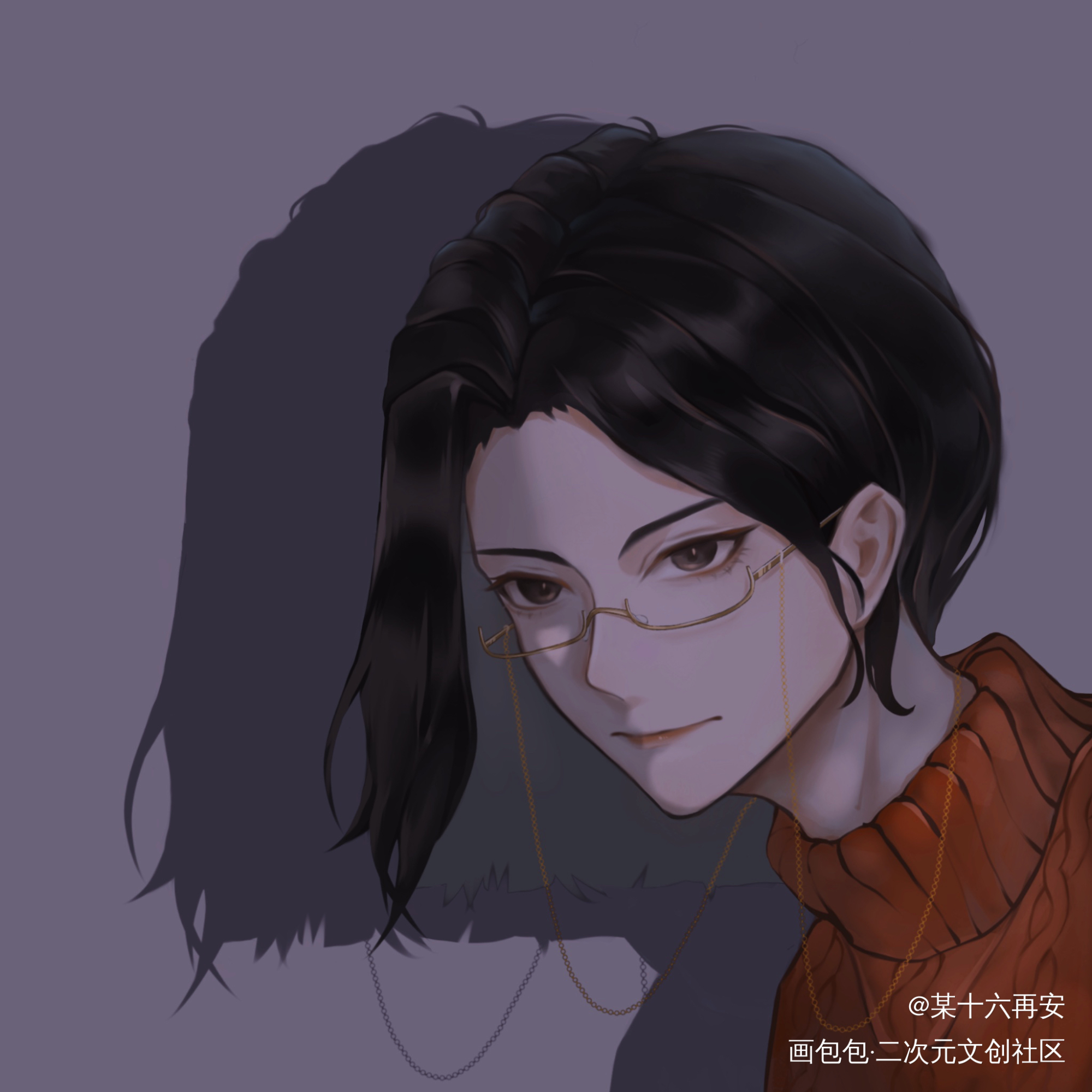 长发诱惑_默读费渡板绘涂头像插画priest绘画作品