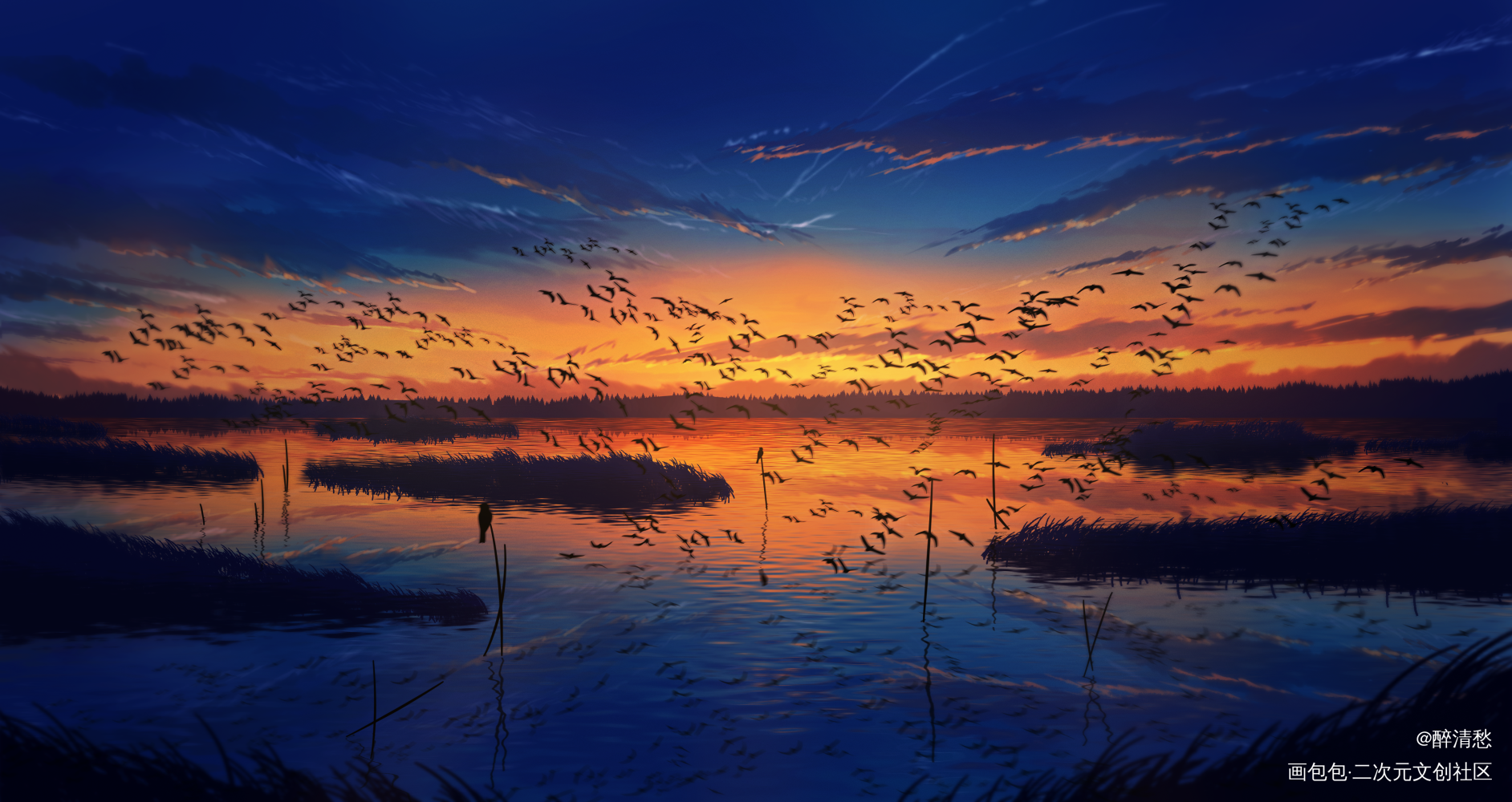 色彩练习_夕阳风景原创绘画作品