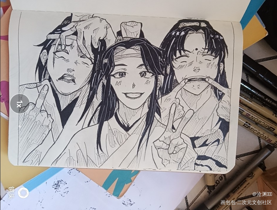 F3_魔道祖师蓝景仪蓝思追金凌黑白简笔绘画作品