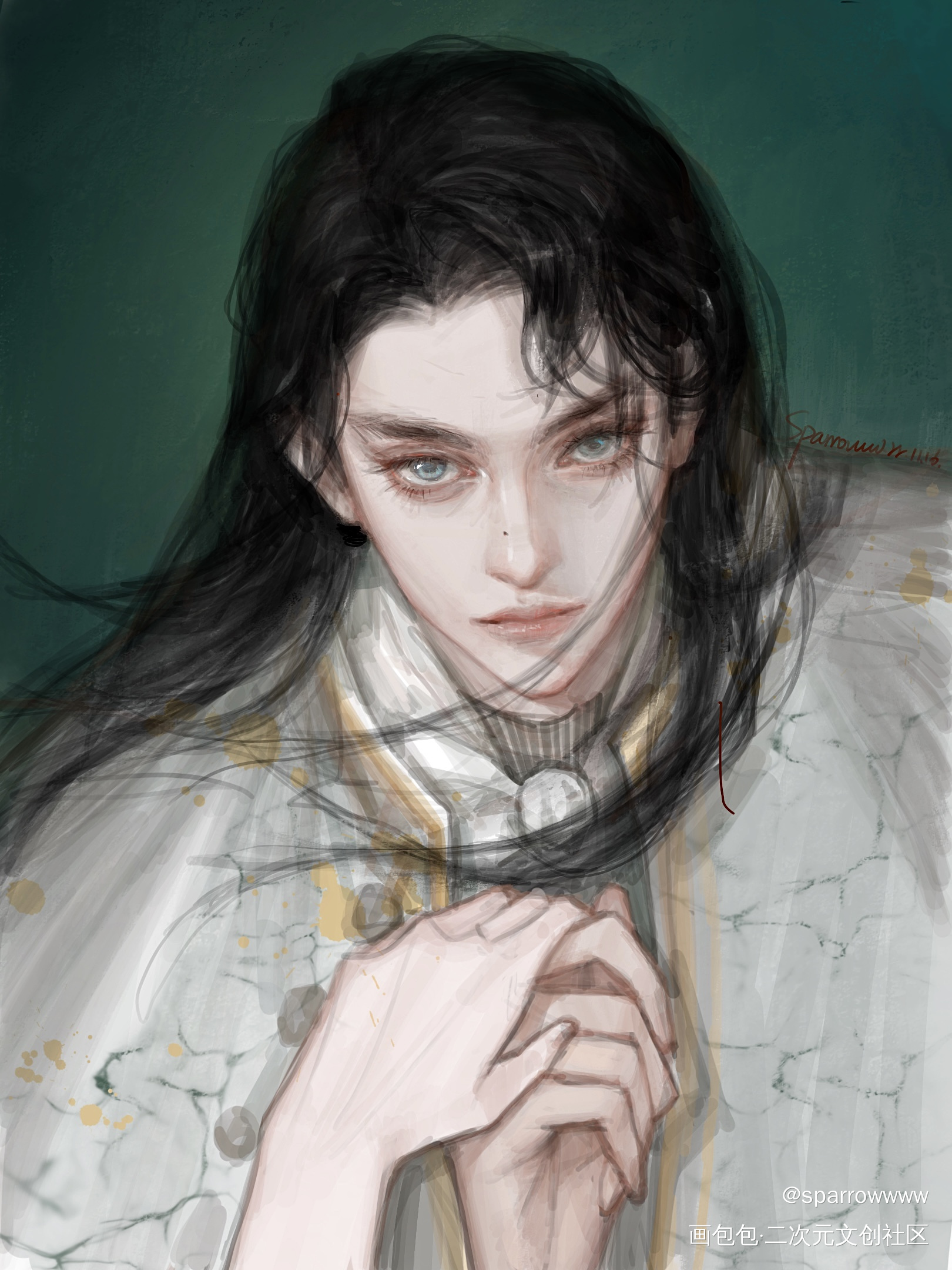 我要的是你紧紧握住我的那双手_板绘涂摸鱼页插画sparrowwwprocreategloc绘画作品