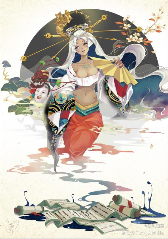 文车妖妃_板绘涂摸鱼页绘画作品
