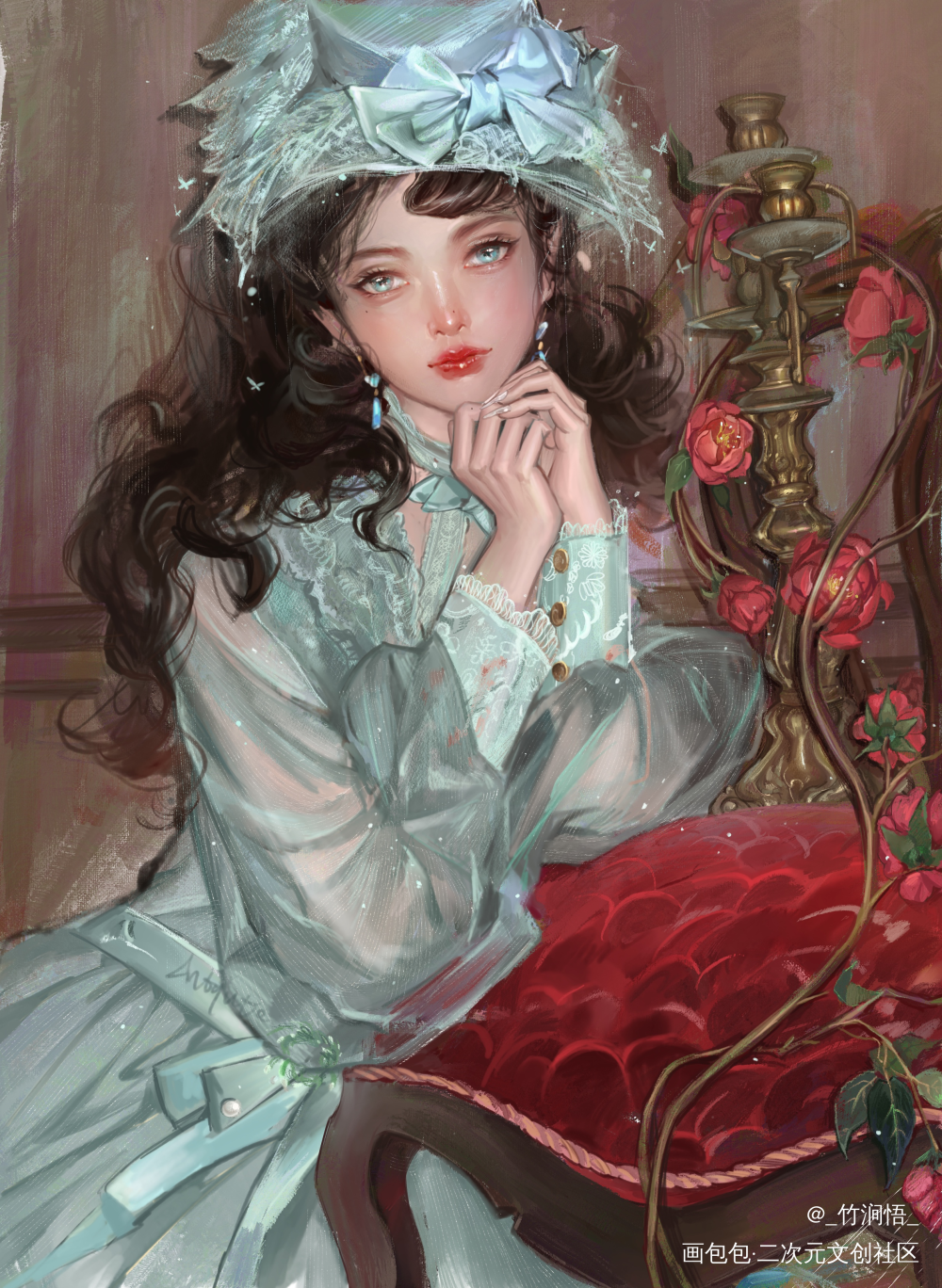 练习，画画美女（有参考）。_摸鱼页插画二创绘画作品